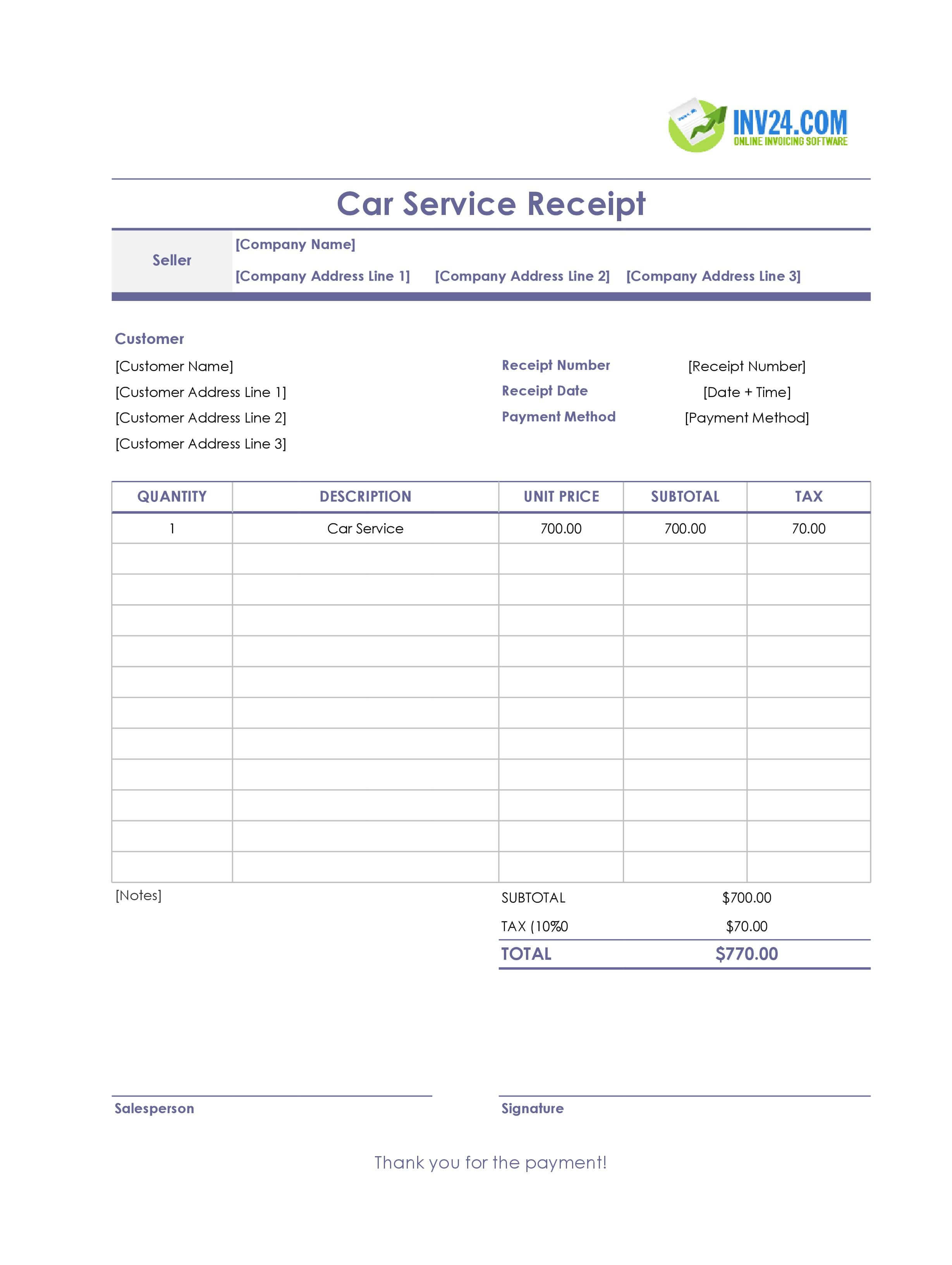 Car Service Receipt Template (Excel / Google Sheets) Car Service Receipt Template (Excel / Google Sheets)