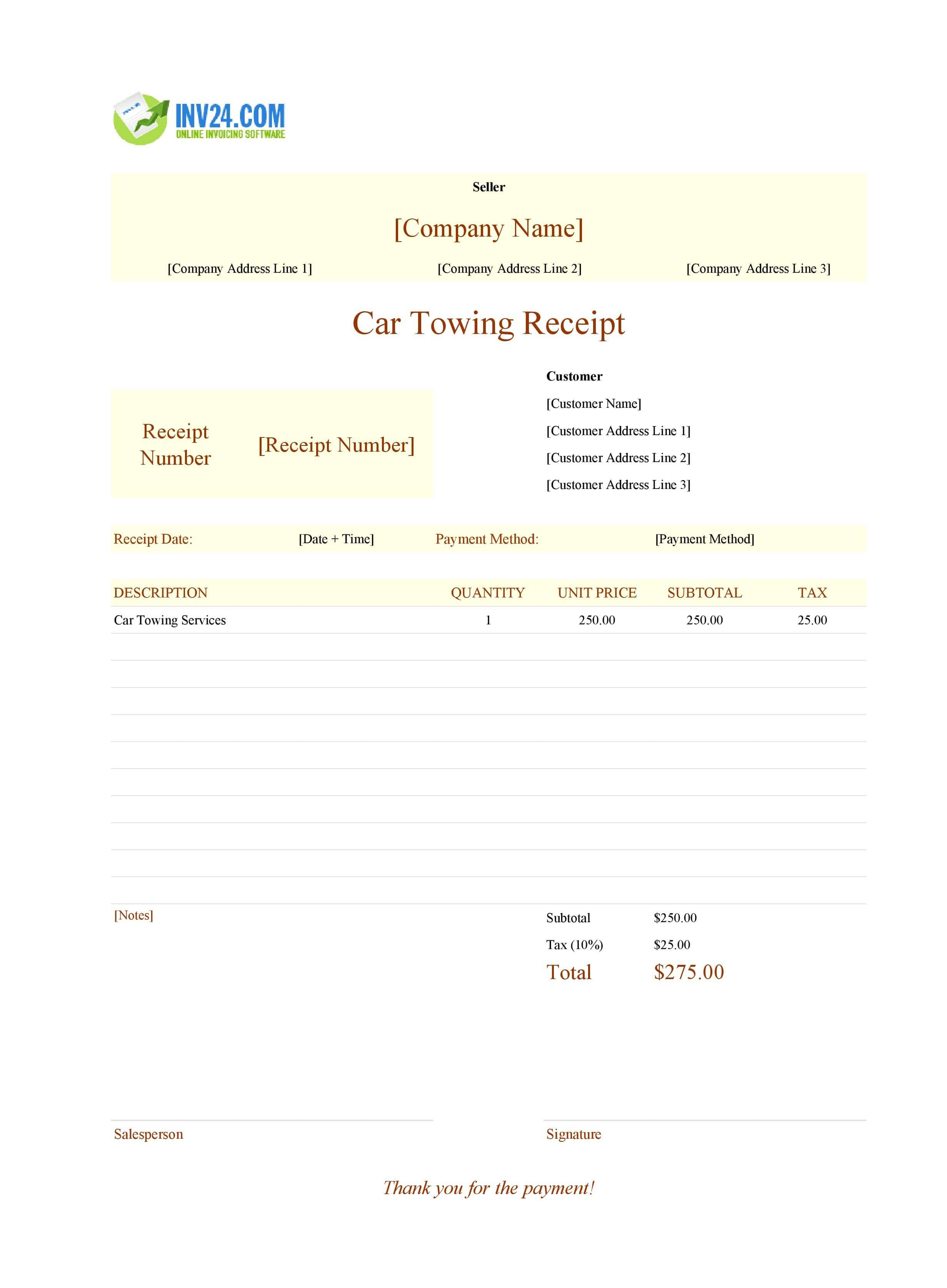 Car Towing Receipt Template (Excel / Google Sheets) Car Towing Receipt Template (Excel / Google Sheets)
