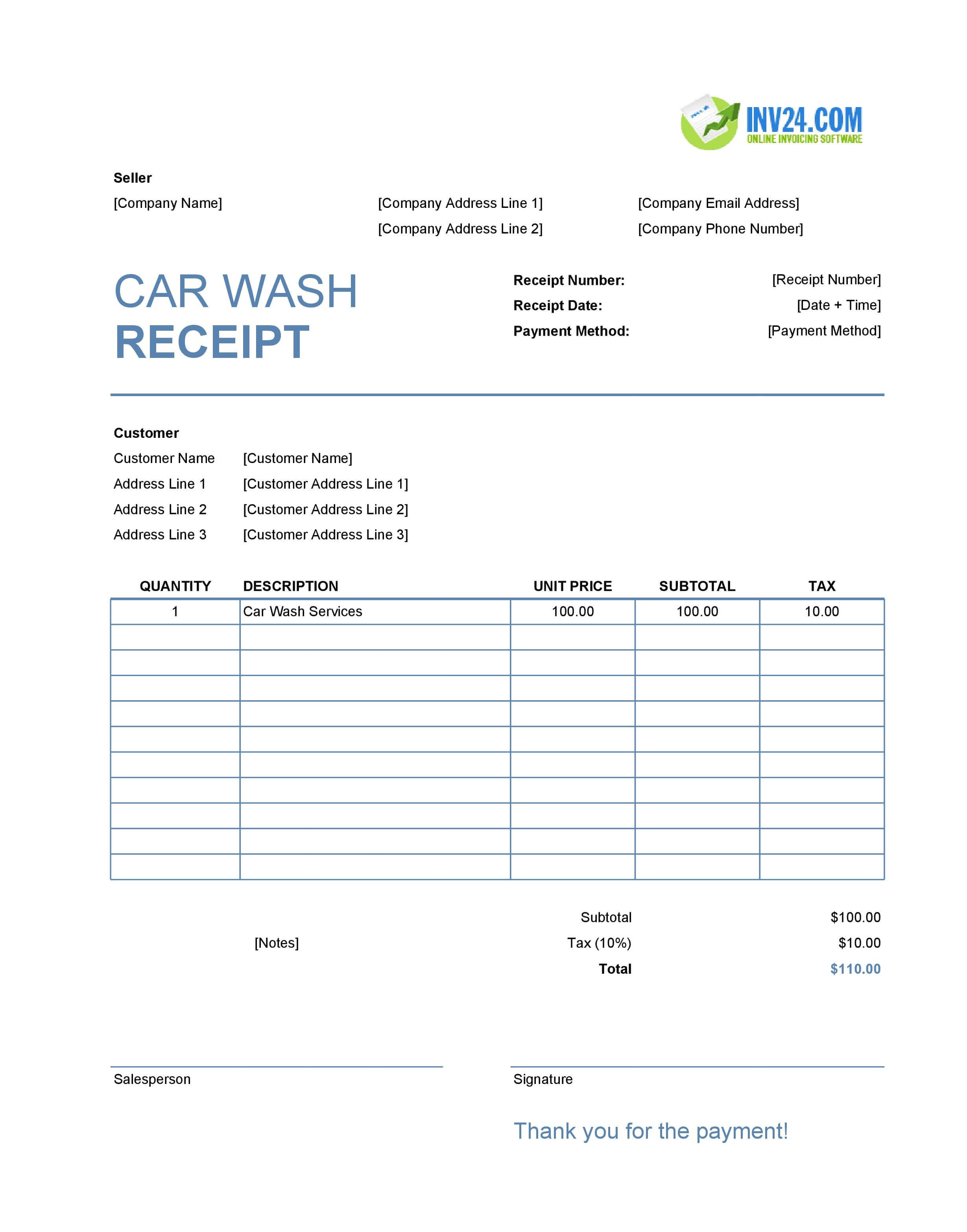 Car Wash Receipt Template (Excel / Google Sheets) Car Wash Receipt Template (Excel / Google Sheets)