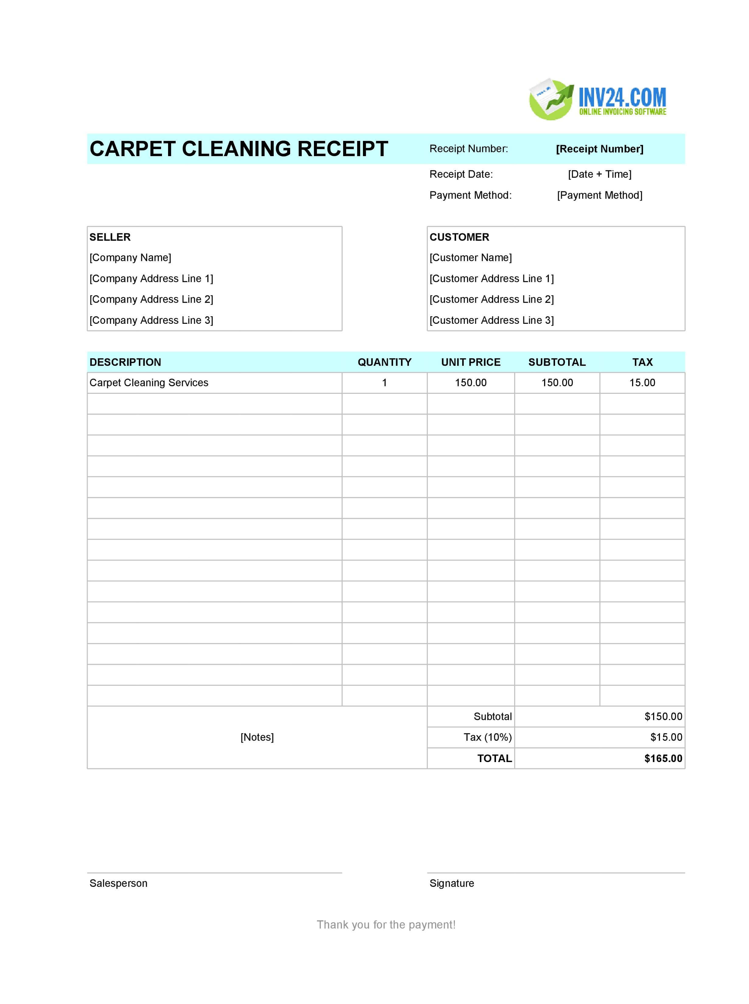 Carpet Cleaning Receipt Template (Excel / Google Sheets) Carpet Cleaning Receipt Template (Excel / Google Sheets)