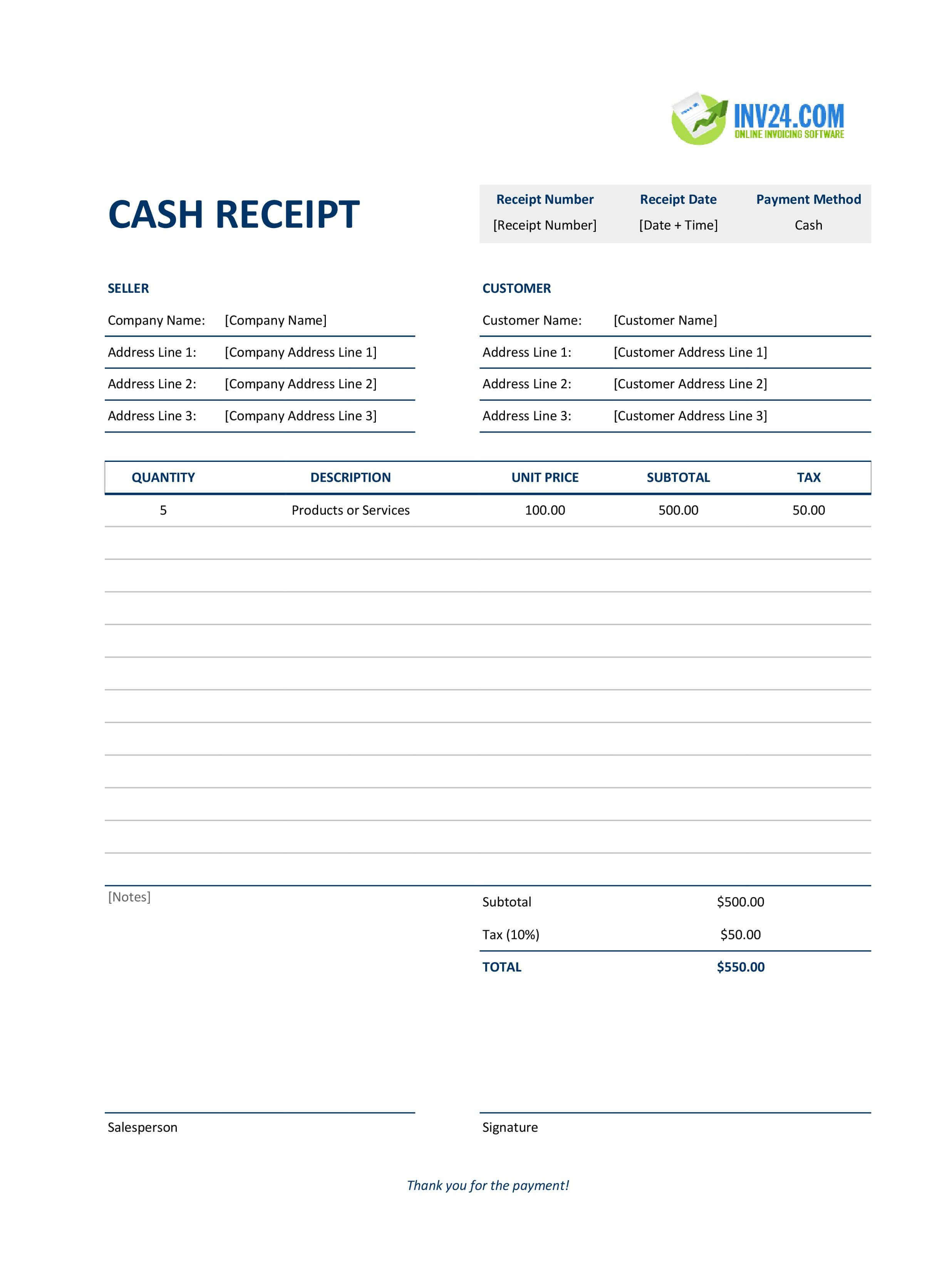 Cash Receipt Template (Excel / Google Sheets)