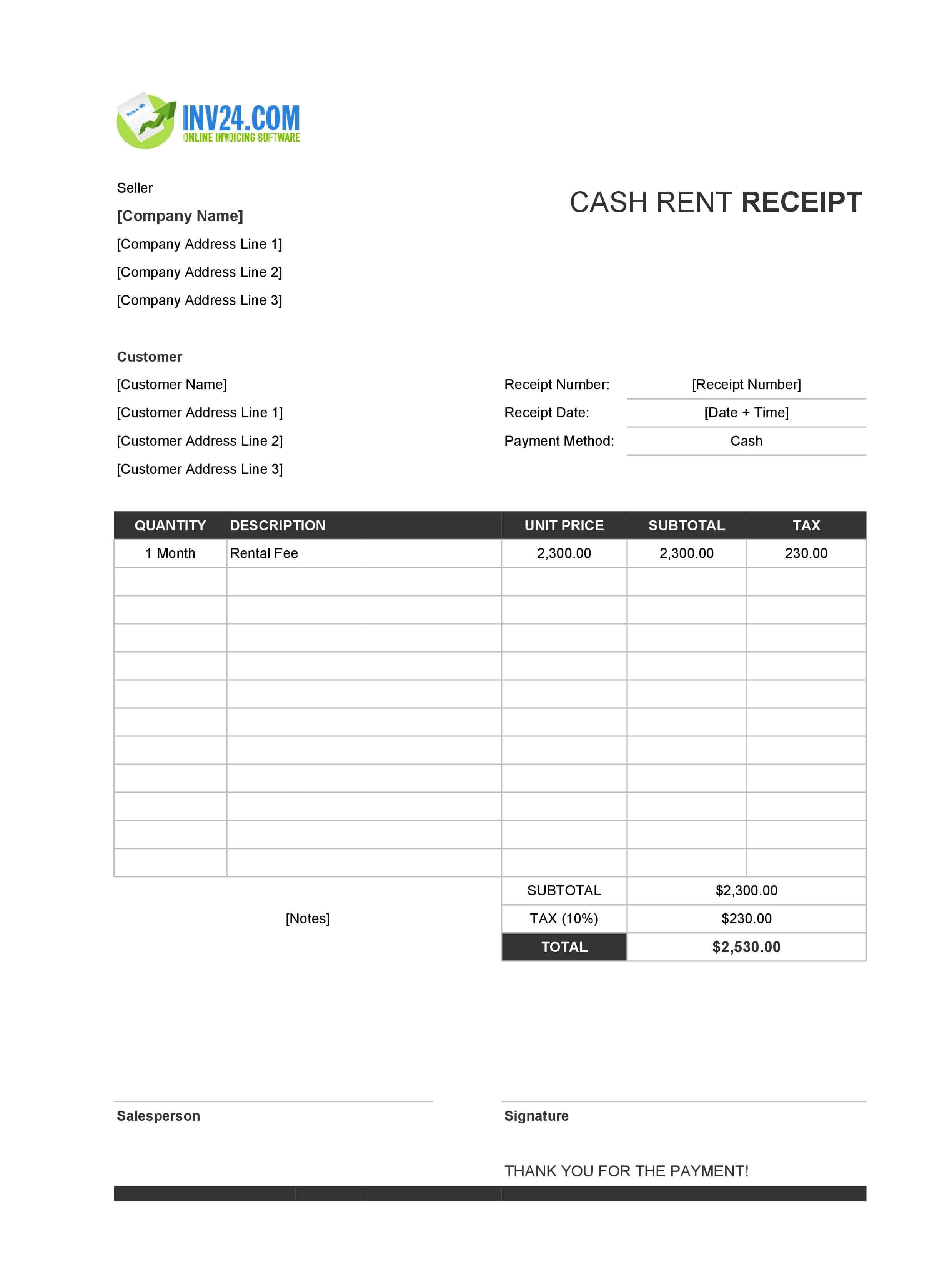 Cash Rent Receipt Template (Excel / Google Sheets) Cash Rent Receipt Template (Excel / Google Sheets)