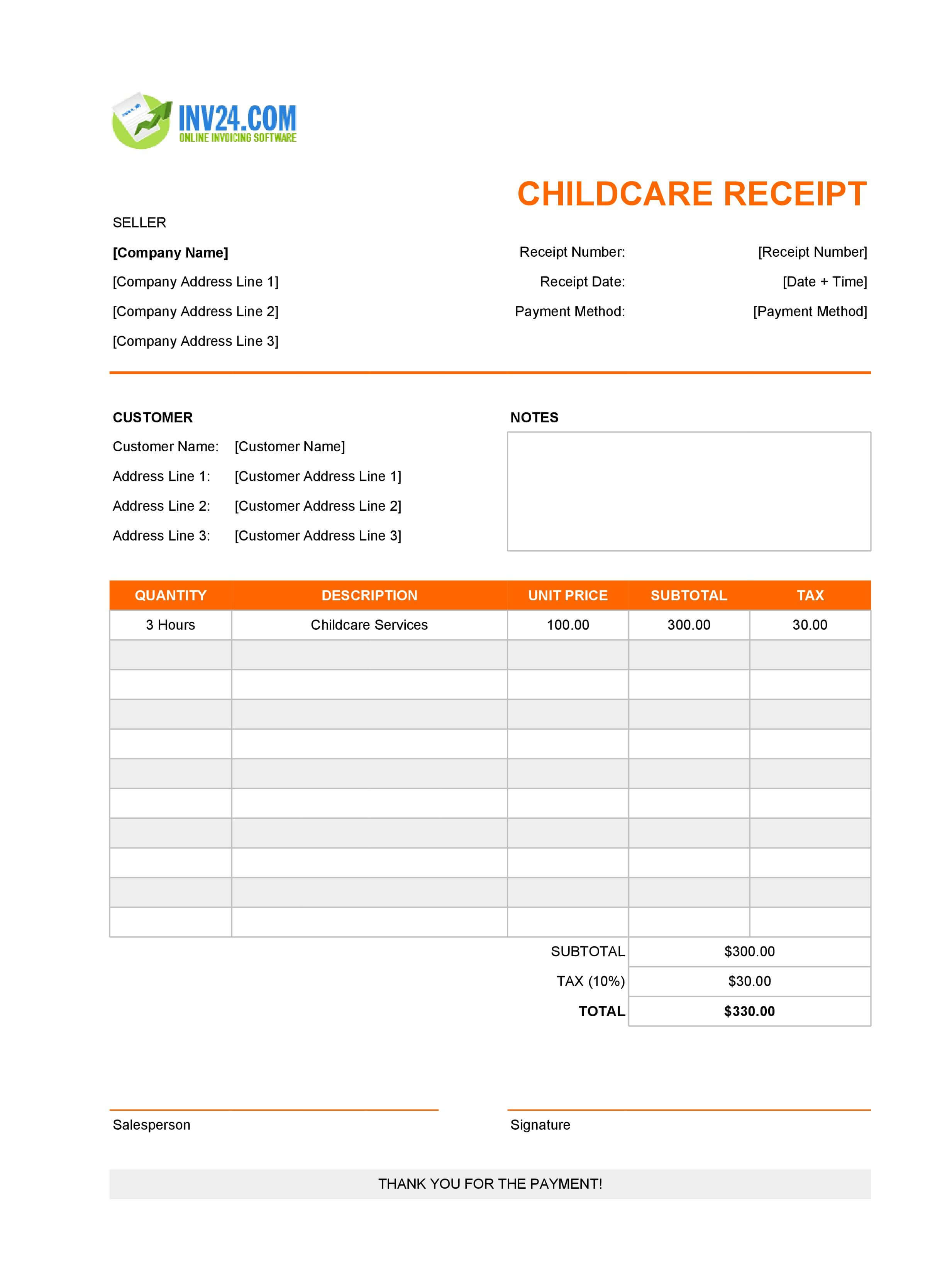Childcare Receipt Template (Excel / Google Sheets) Childcare Receipt Template (Excel / Google Sheets)
