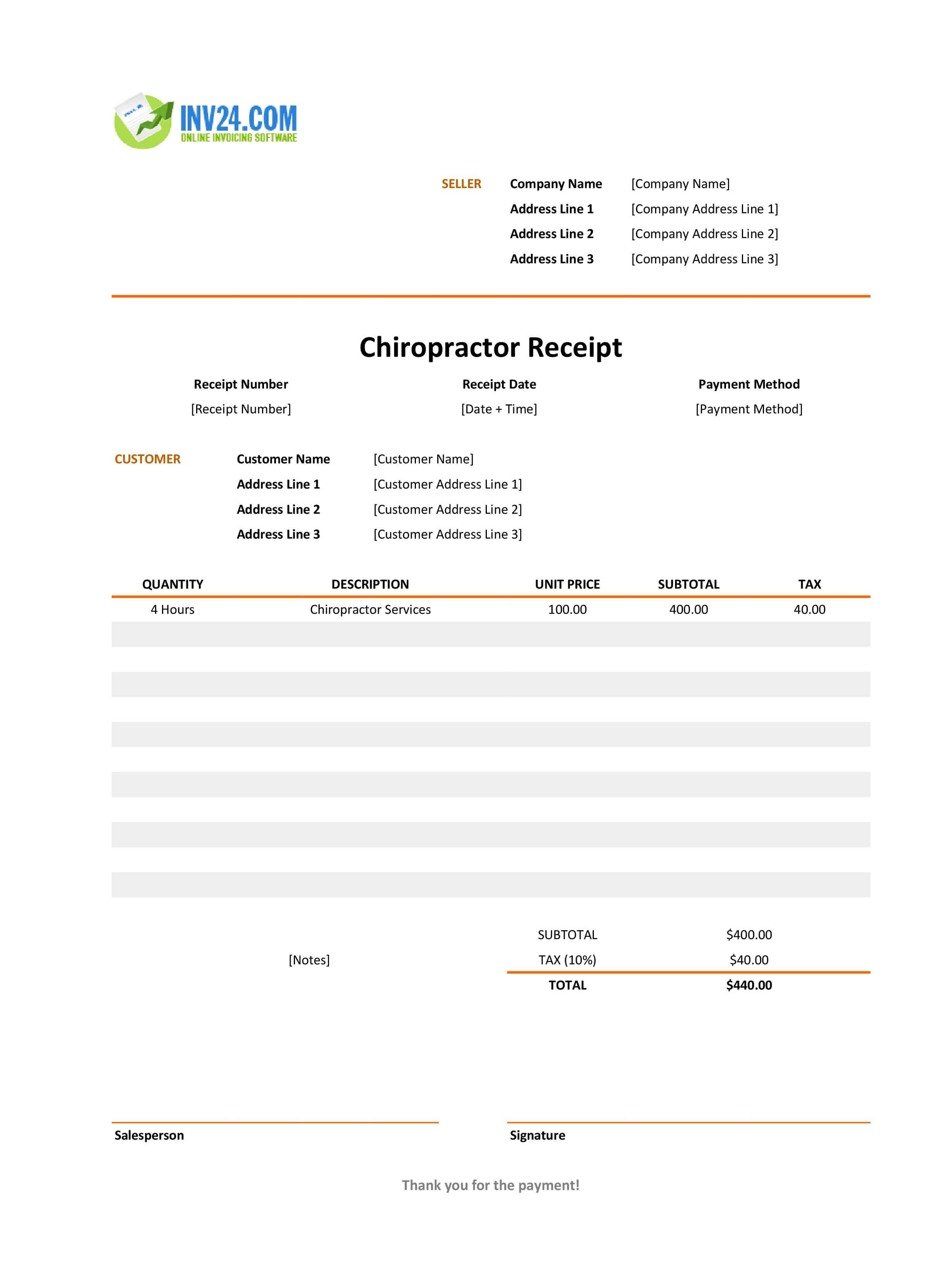 Chiropractic Receipt Template (Excel / Google Sheets) Chiropractic Receipt Template (Excel / Google Sheets)