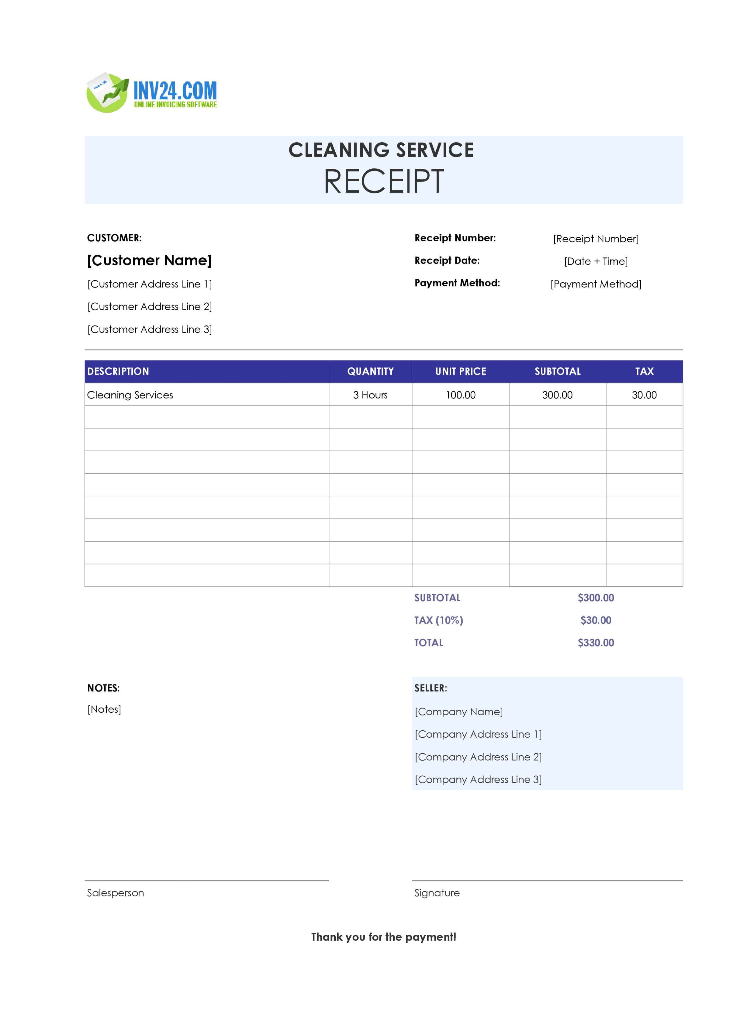 Cleaning Service Receipt Template (Excel / Google Sheets) Cleaning Service Receipt Template (Excel / Google Sheets)