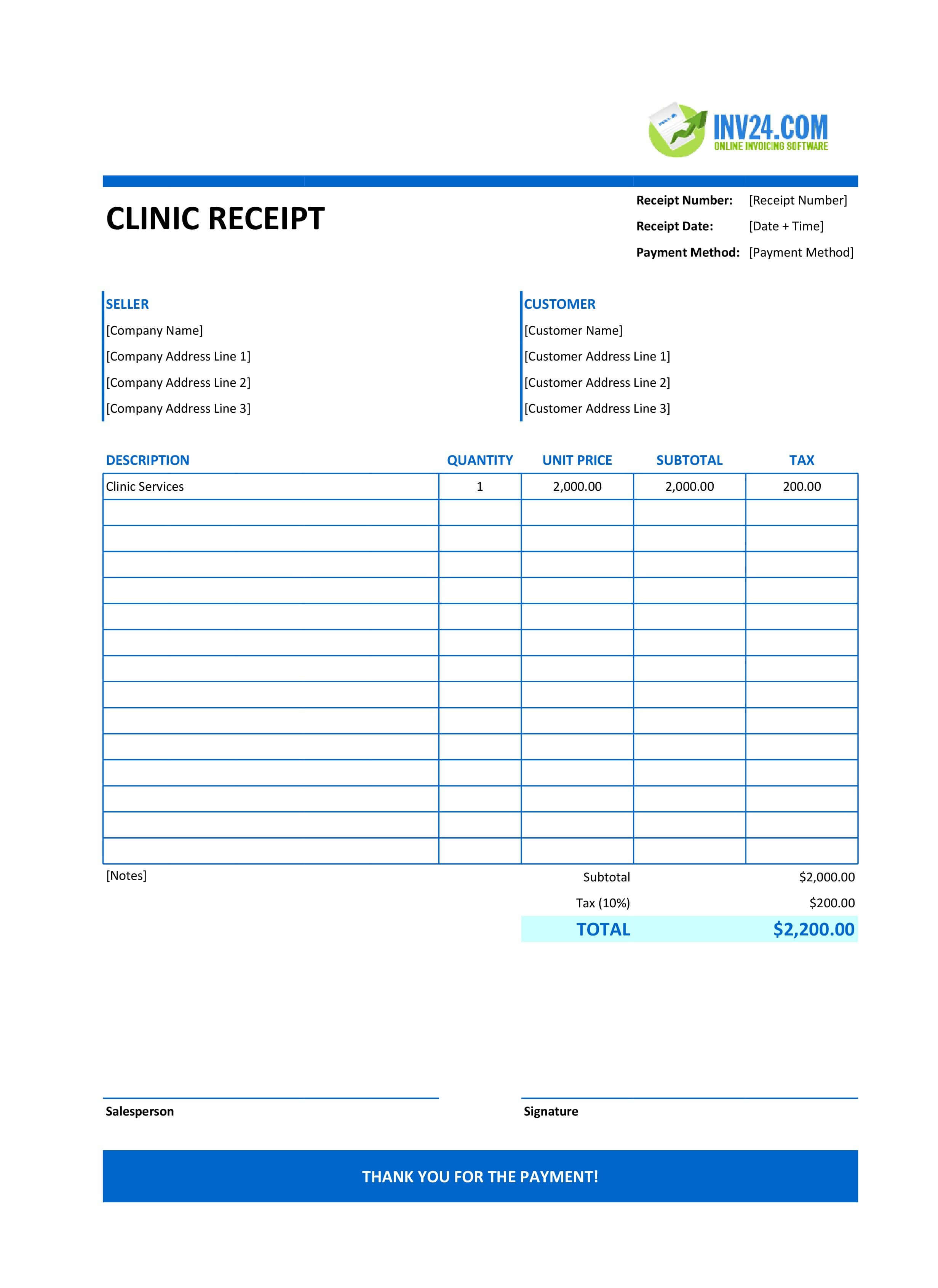 Clinic Receipt Template (Excel / Google Sheets)