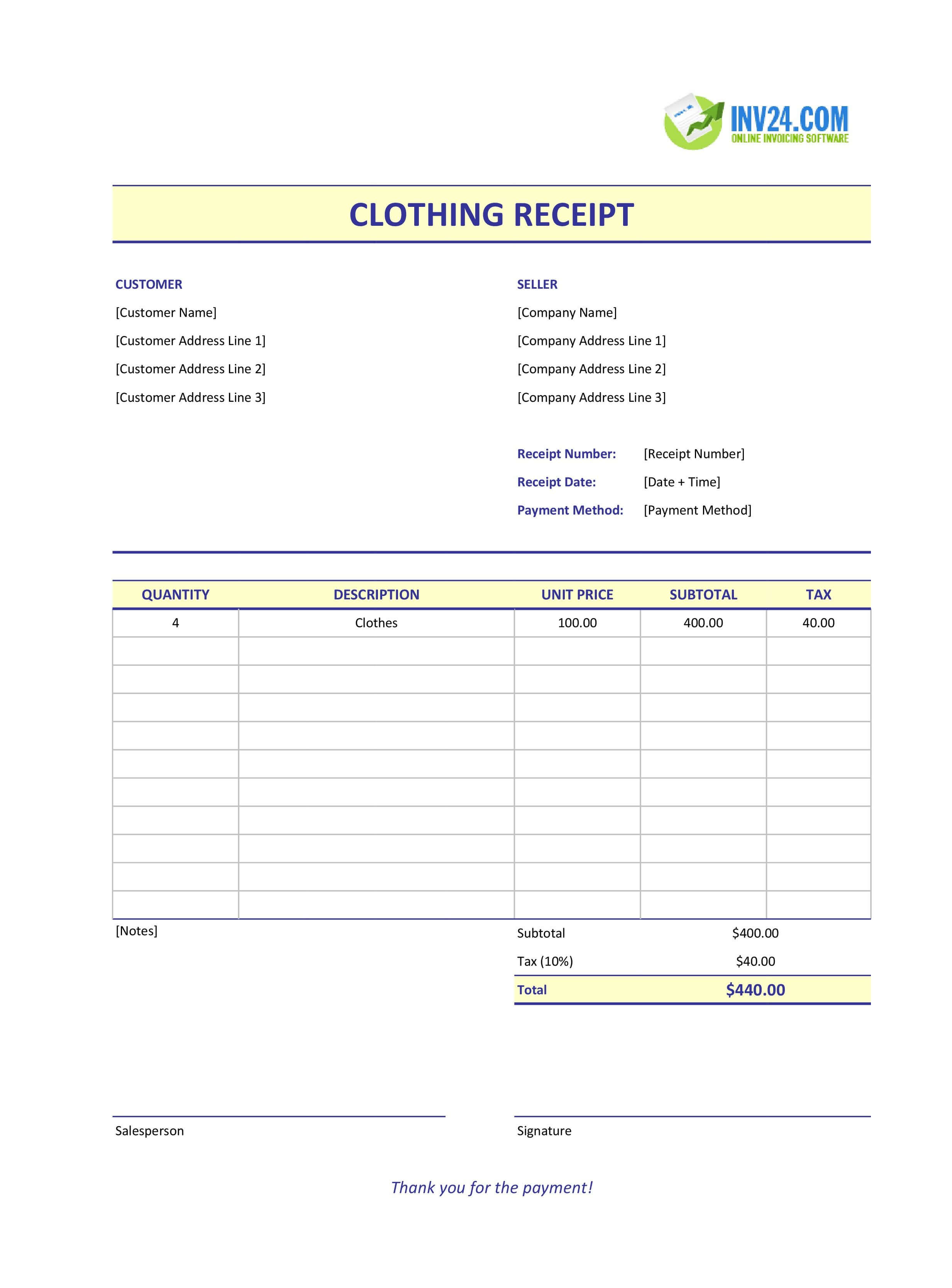 Clothing Receipt Template (Excel / Google Sheets) Clothing Receipt Template (Excel / Google Sheets)