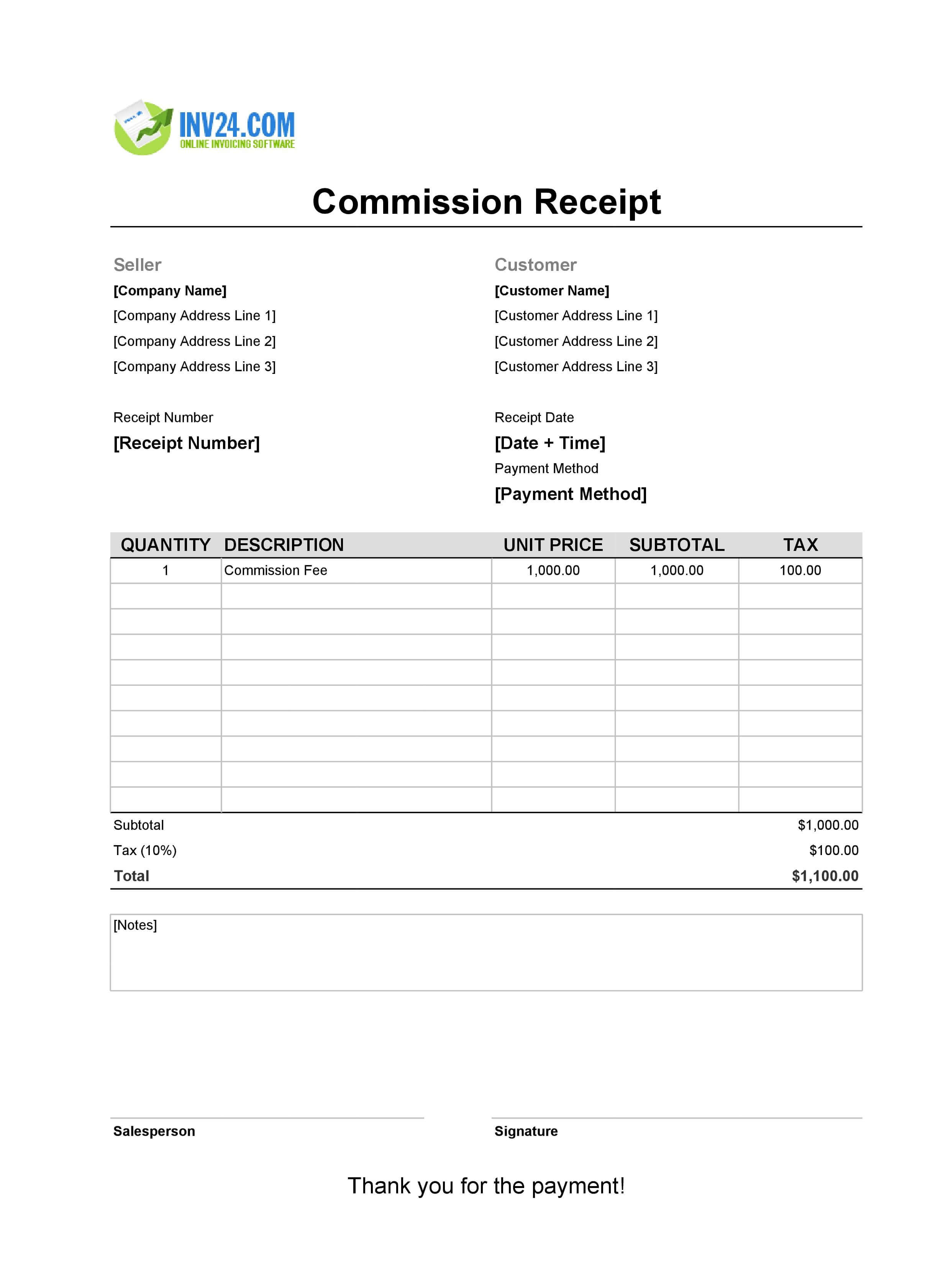 Commission Receipt Template (Excel / Google Sheets) Commission Receipt Template (Excel / Google Sheets)