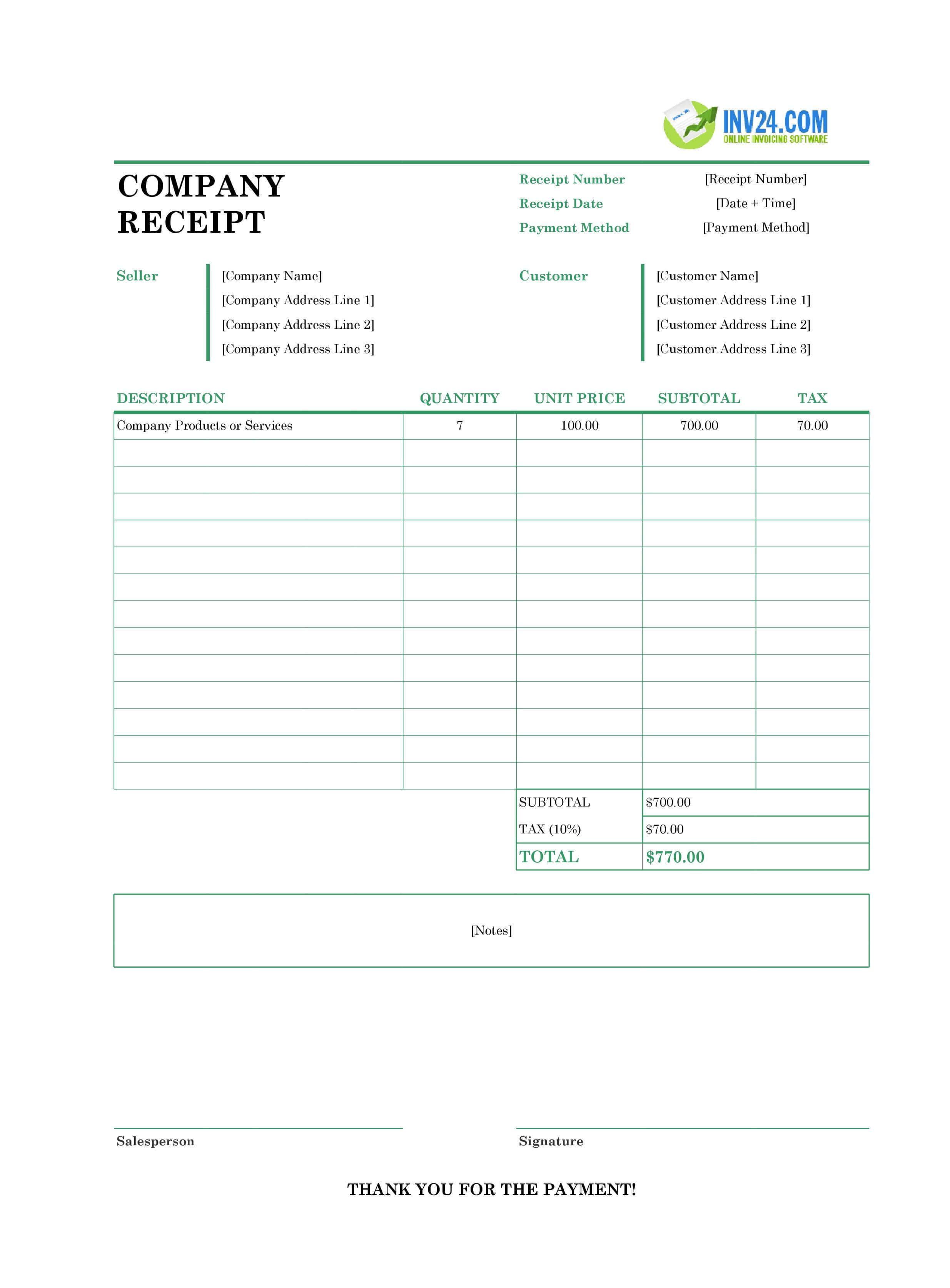 Company Receipt Template (Excel / Google Sheets) Company Receipt Template (Excel / Google Sheets)