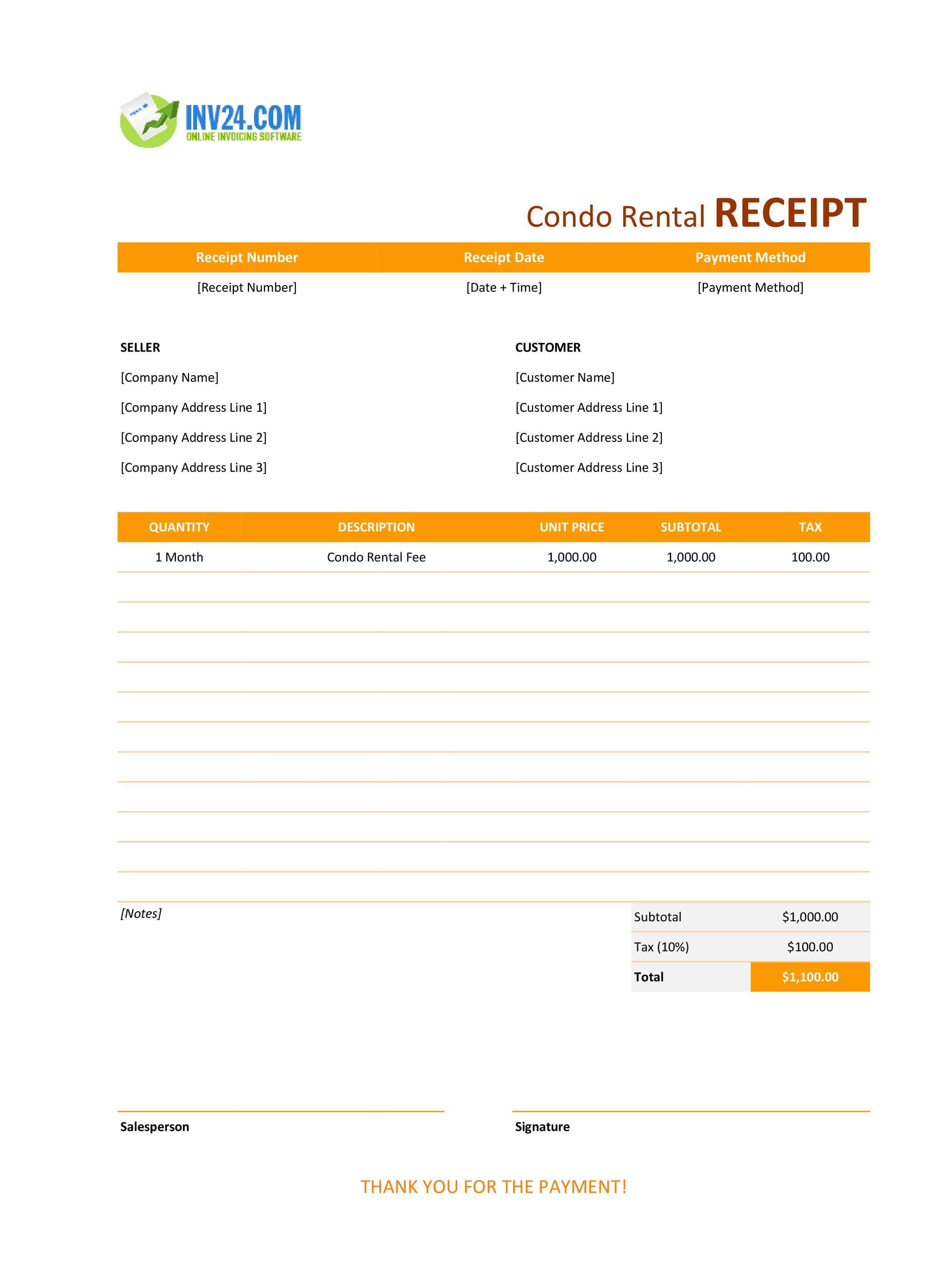 Condo Rental Receipt Template (Excel / Google Sheets) Condo Rental Receipt Template (Excel / Google Sheets)