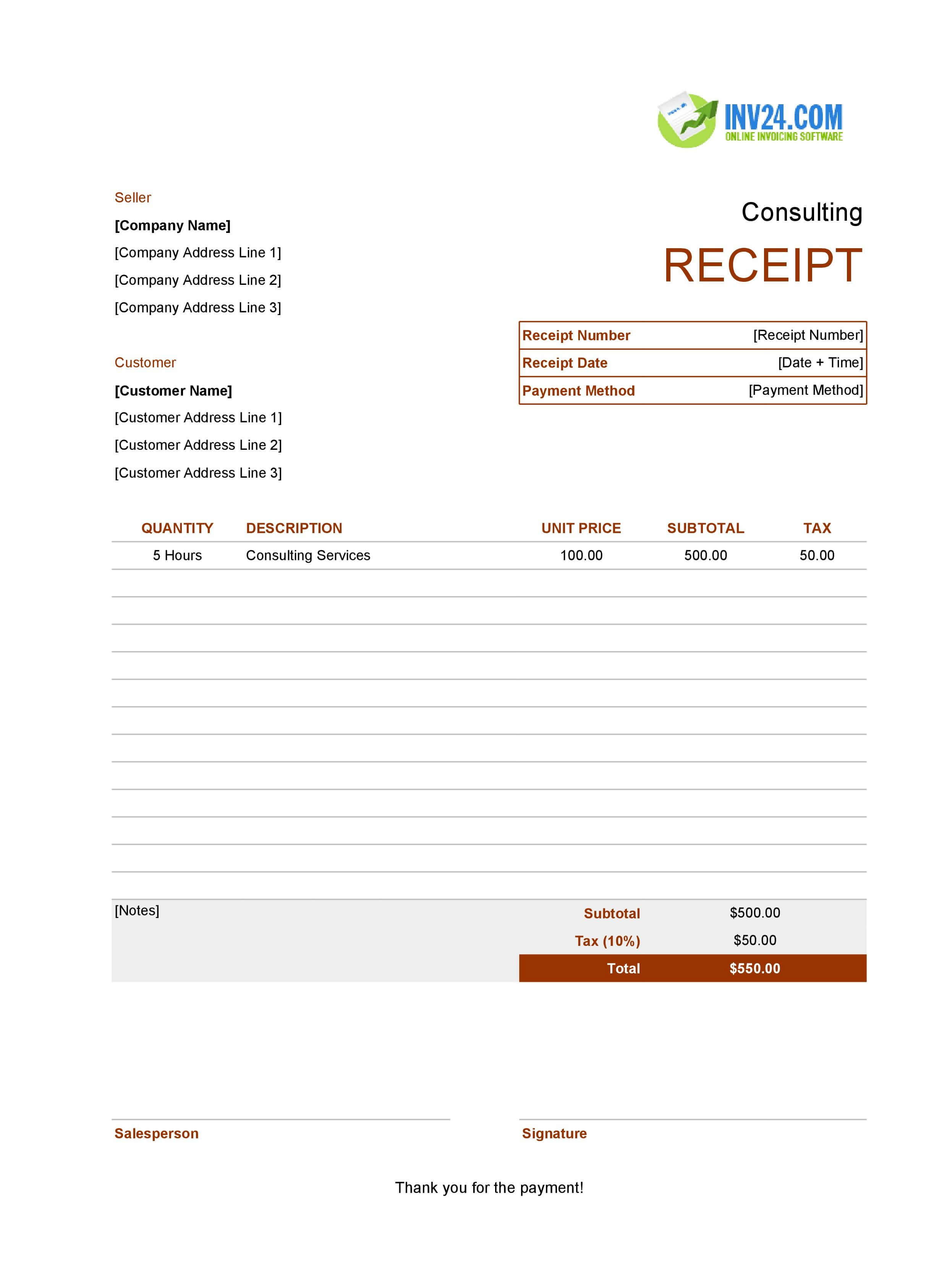 Consulting Receipt Template (Excel / Google Sheets) Consulting Receipt Template (Excel / Google Sheets)
