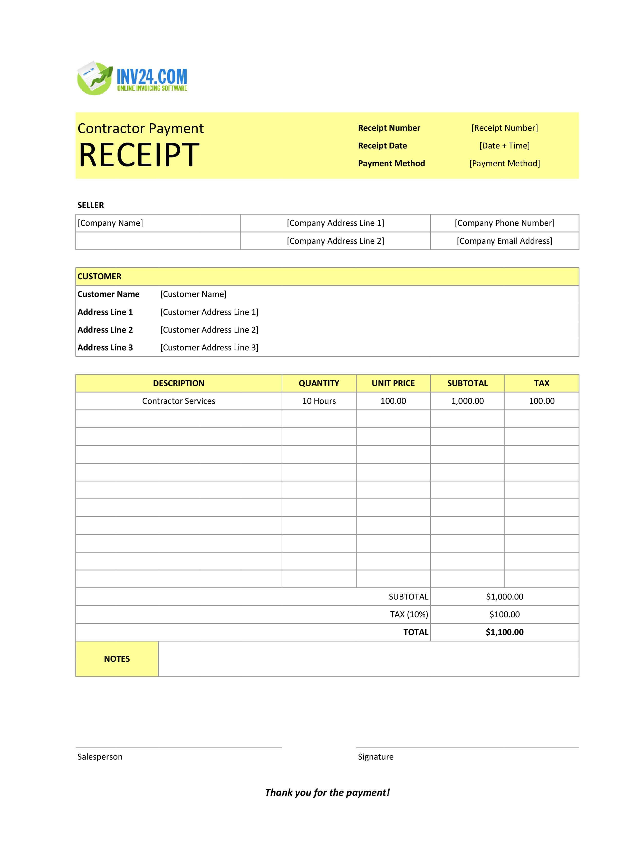 Contractor Payment Receipt Template (Excel / Google Sheets) Contractor Payment Receipt Template (Excel / Google Sheets)