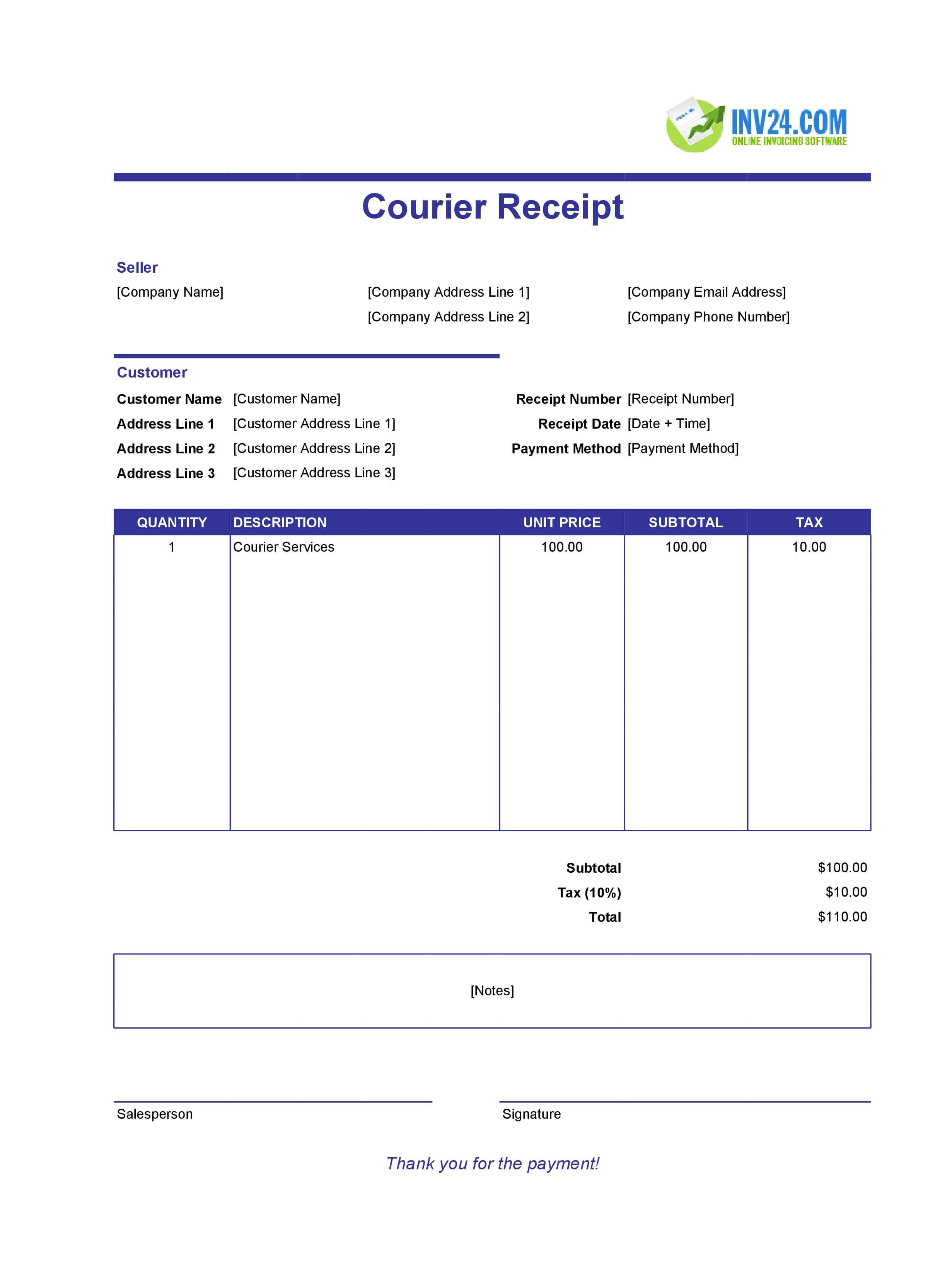 Courier Receipt Template (Excel / Google Sheets) Courier Receipt Template (Excel / Google Sheets)
