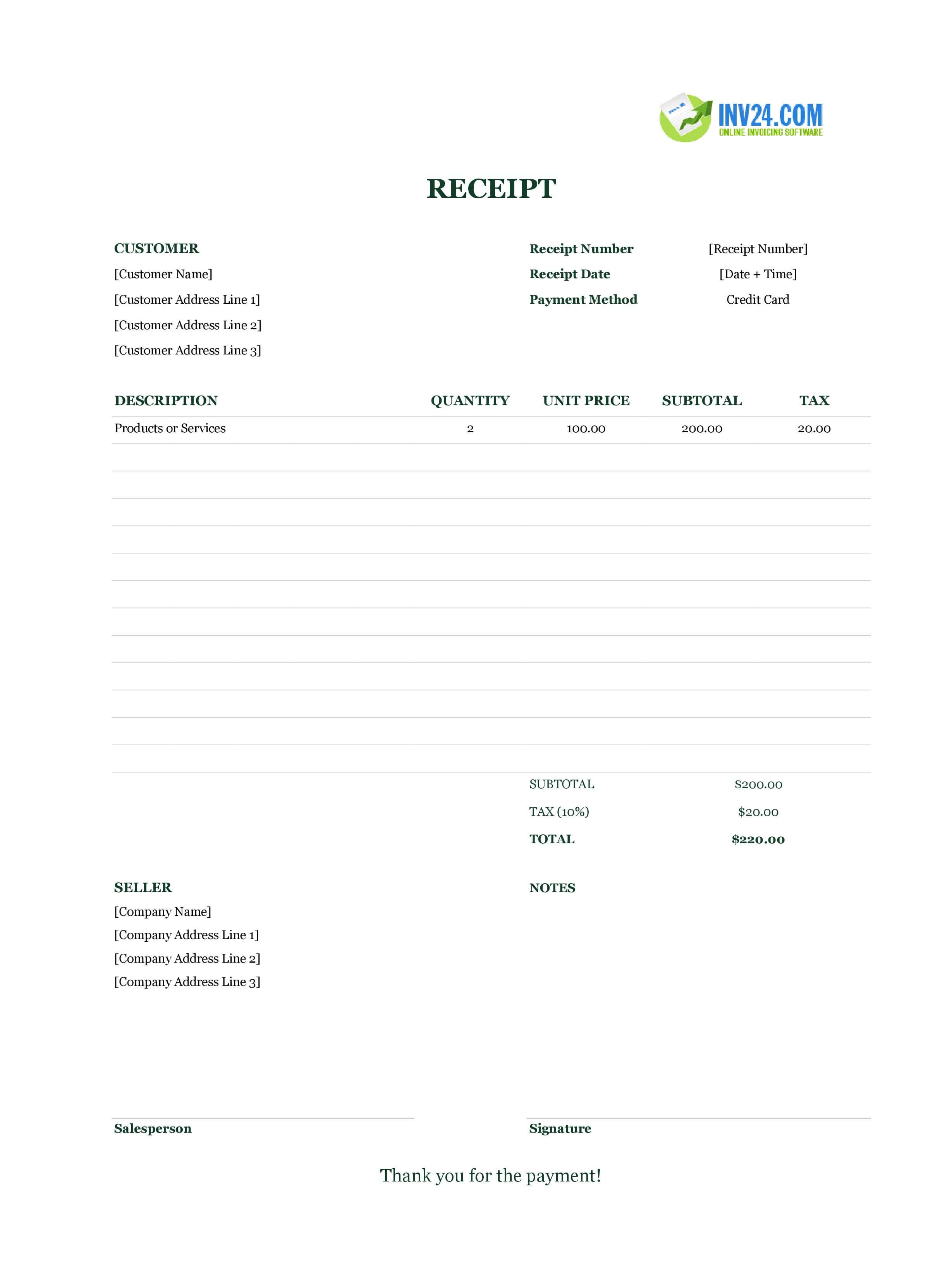 Credit Card Receipt Template (Excel / Google Sheets)