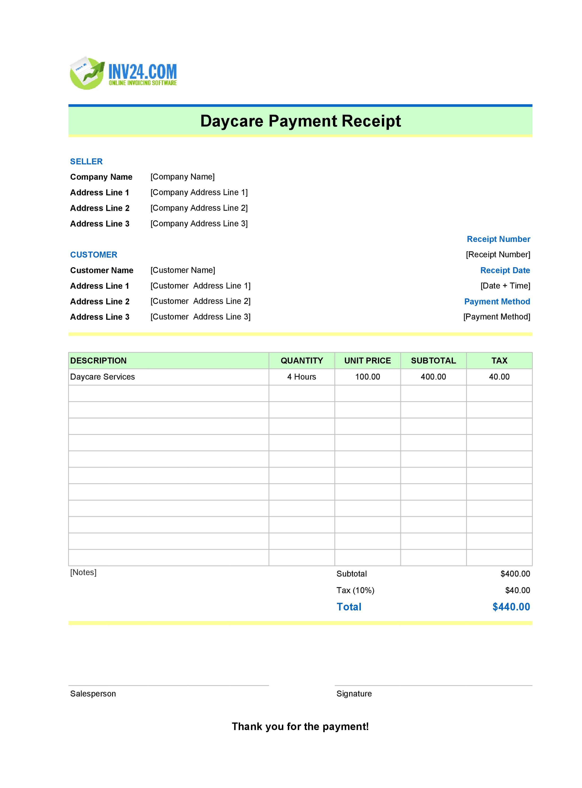 Daycare Payment Receipt Template (Excel / Google Sheets) Daycare Payment Receipt Template (Excel / Google Sheets)
