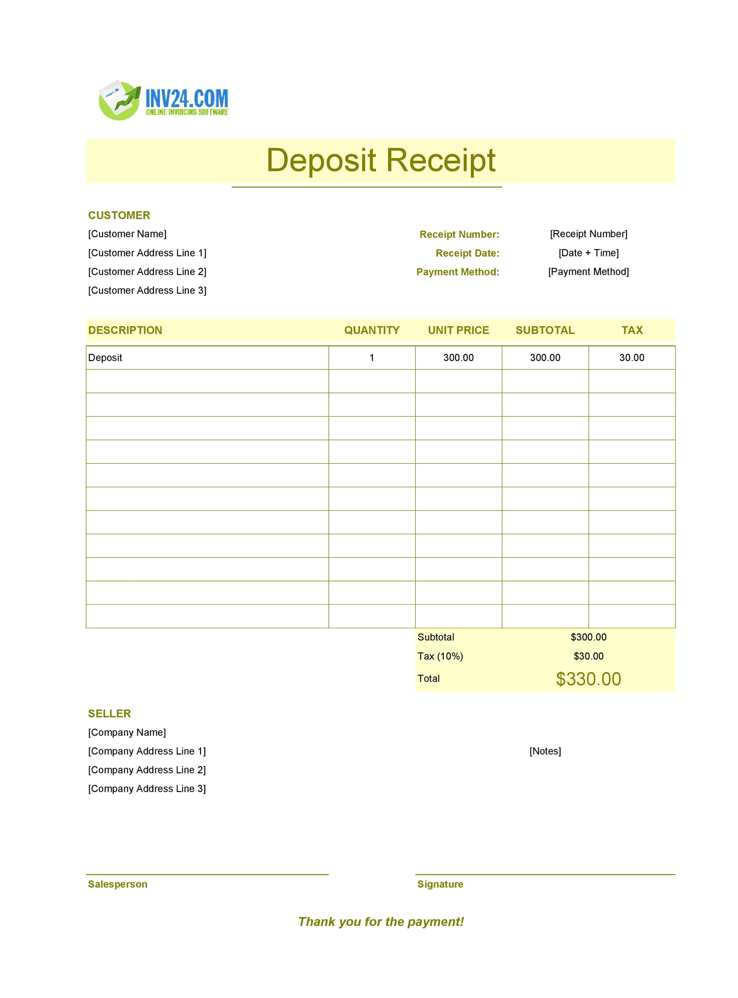 Deposit Receipt Template (Excel / Google Sheets) Deposit Receipt Template (Excel / Google Sheets)