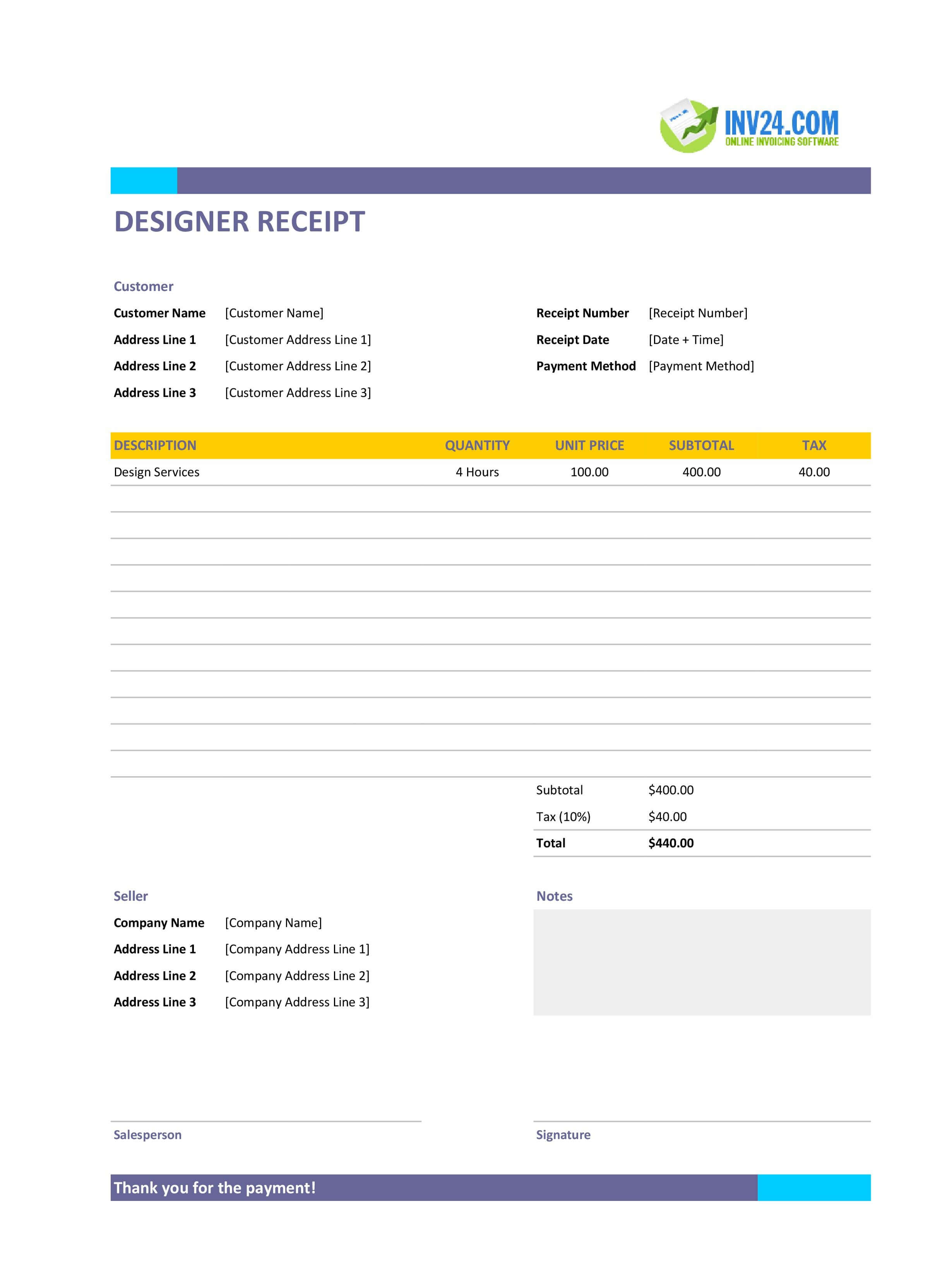 Designer Receipt Template (Excel / Google Sheets) Designer Receipt Template (Excel / Google Sheets)