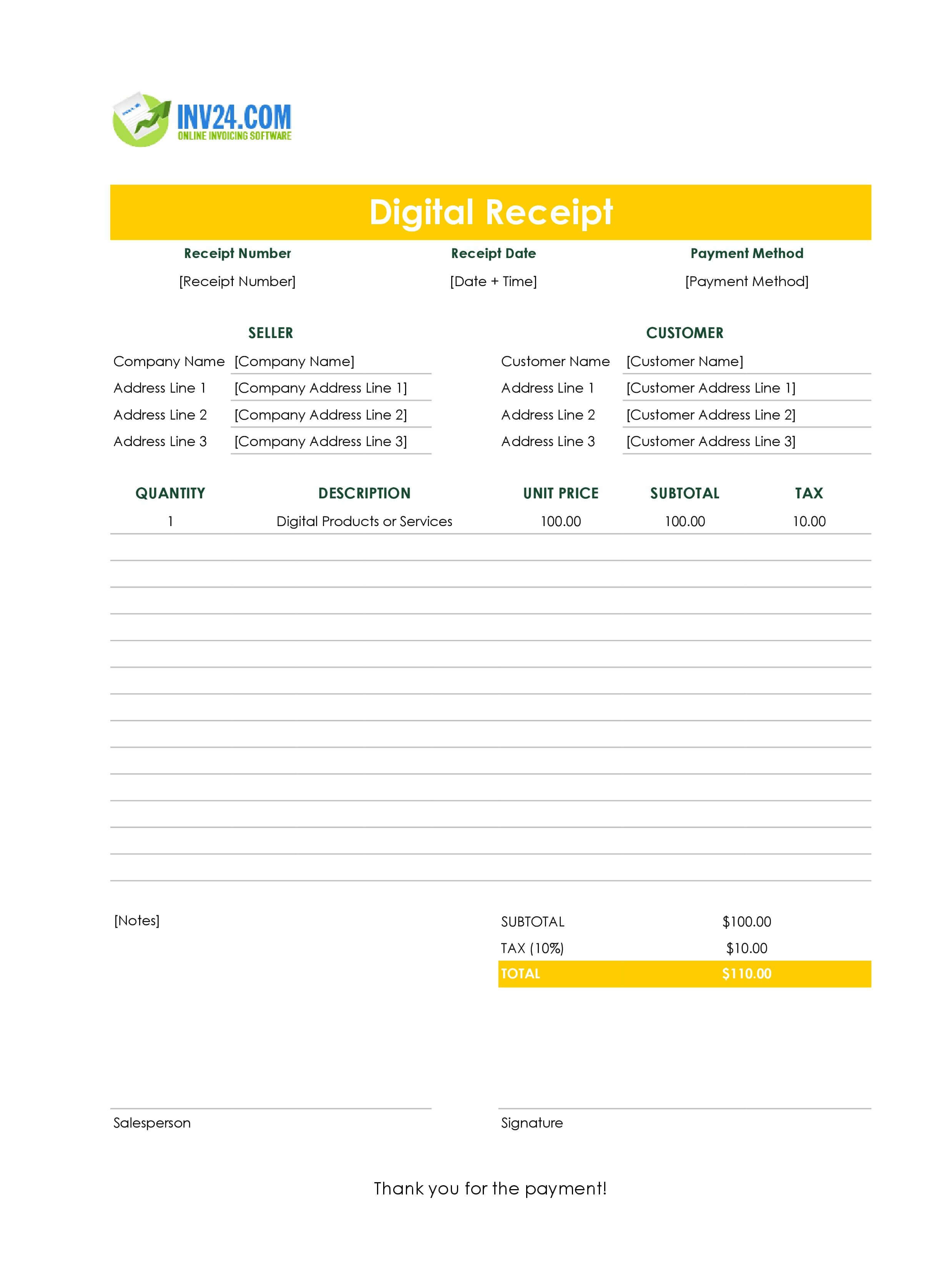 Digital Receipt Template (Excel / Google Sheets) Digital Receipt Template (Excel / Google Sheets)