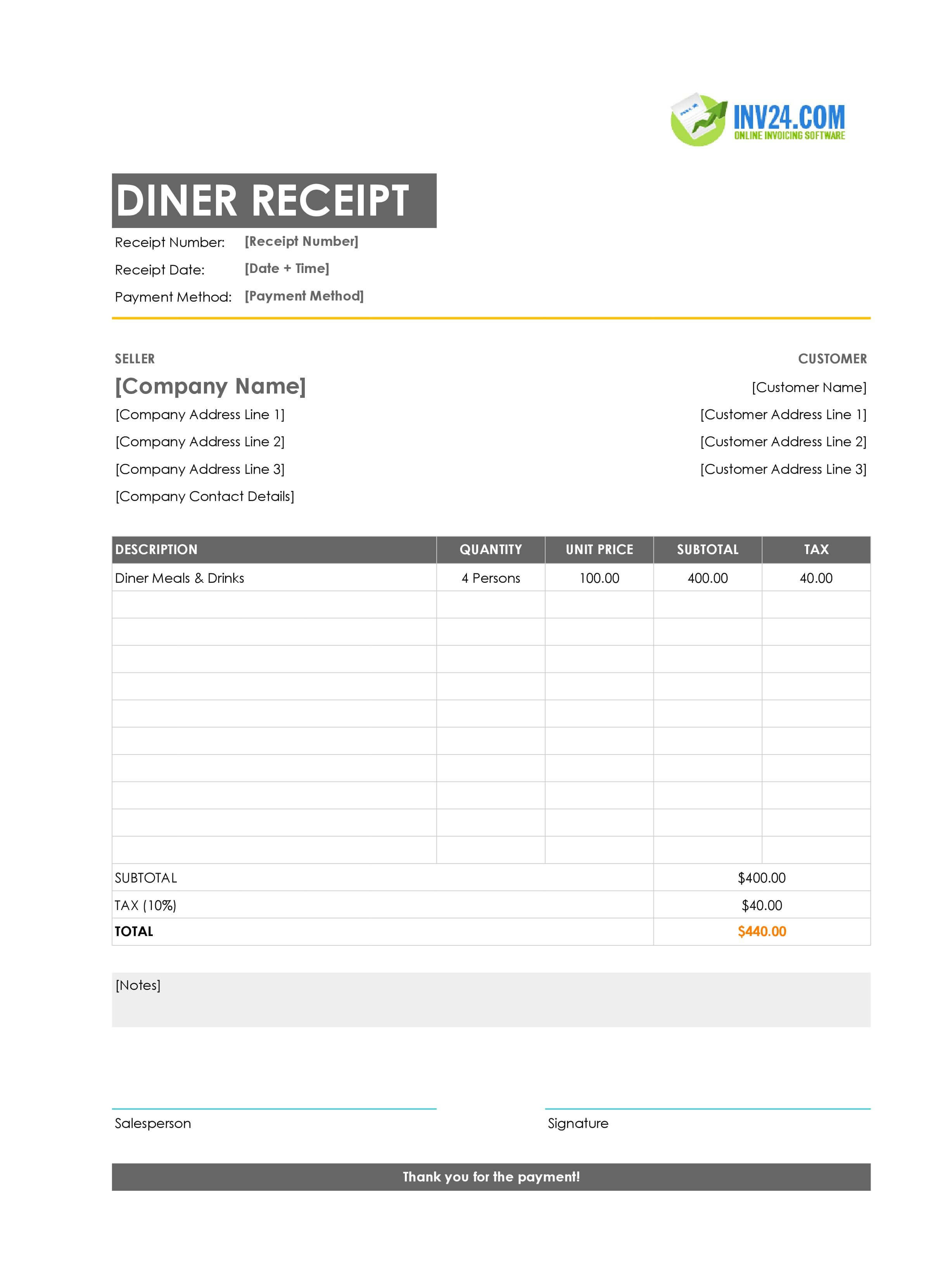 Diner Receipt Template (Excel / Google Sheets) Diner Receipt Template (Excel / Google Sheets)