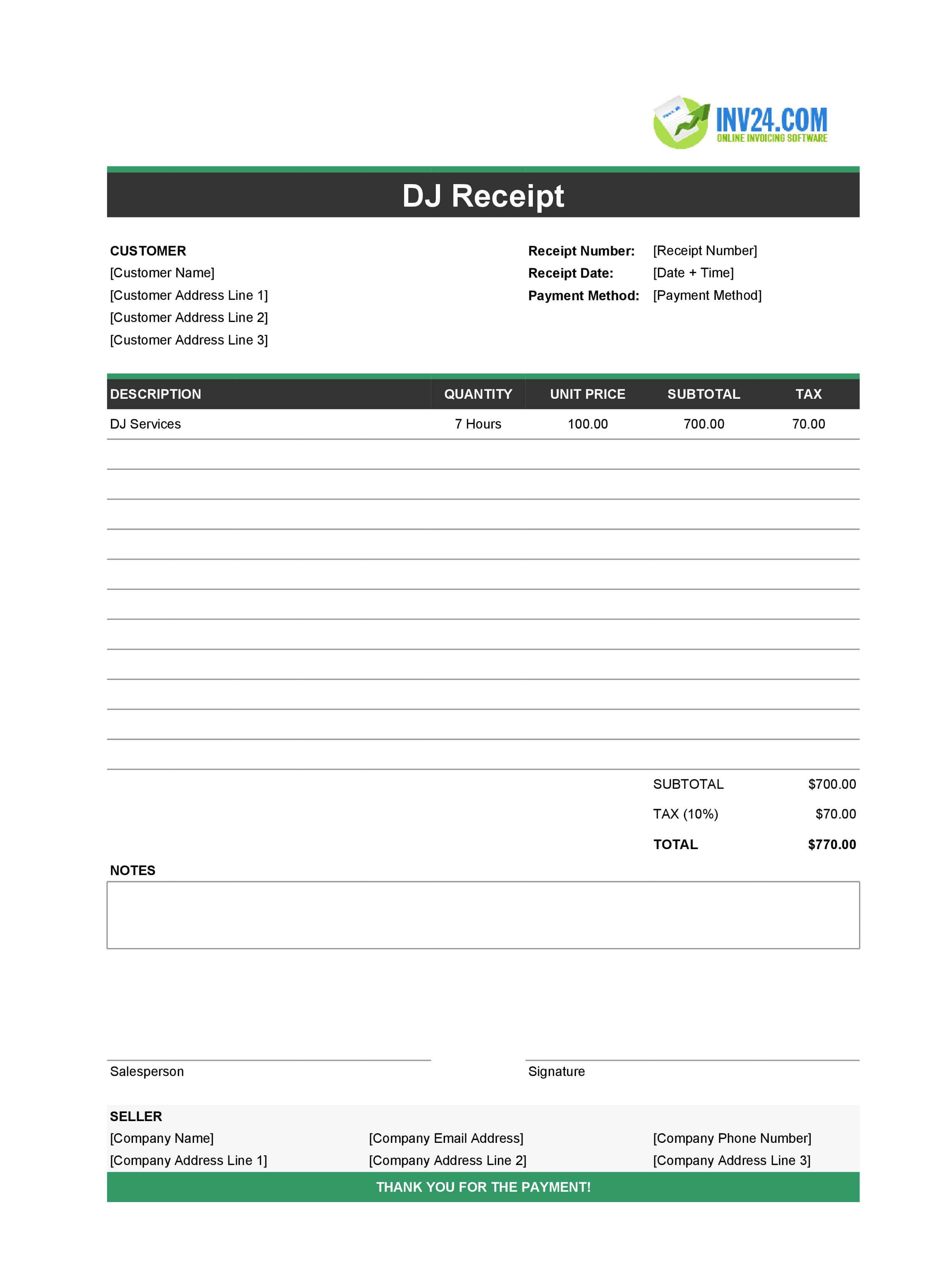 DJ Receipt Template (Excel / Google Sheets)