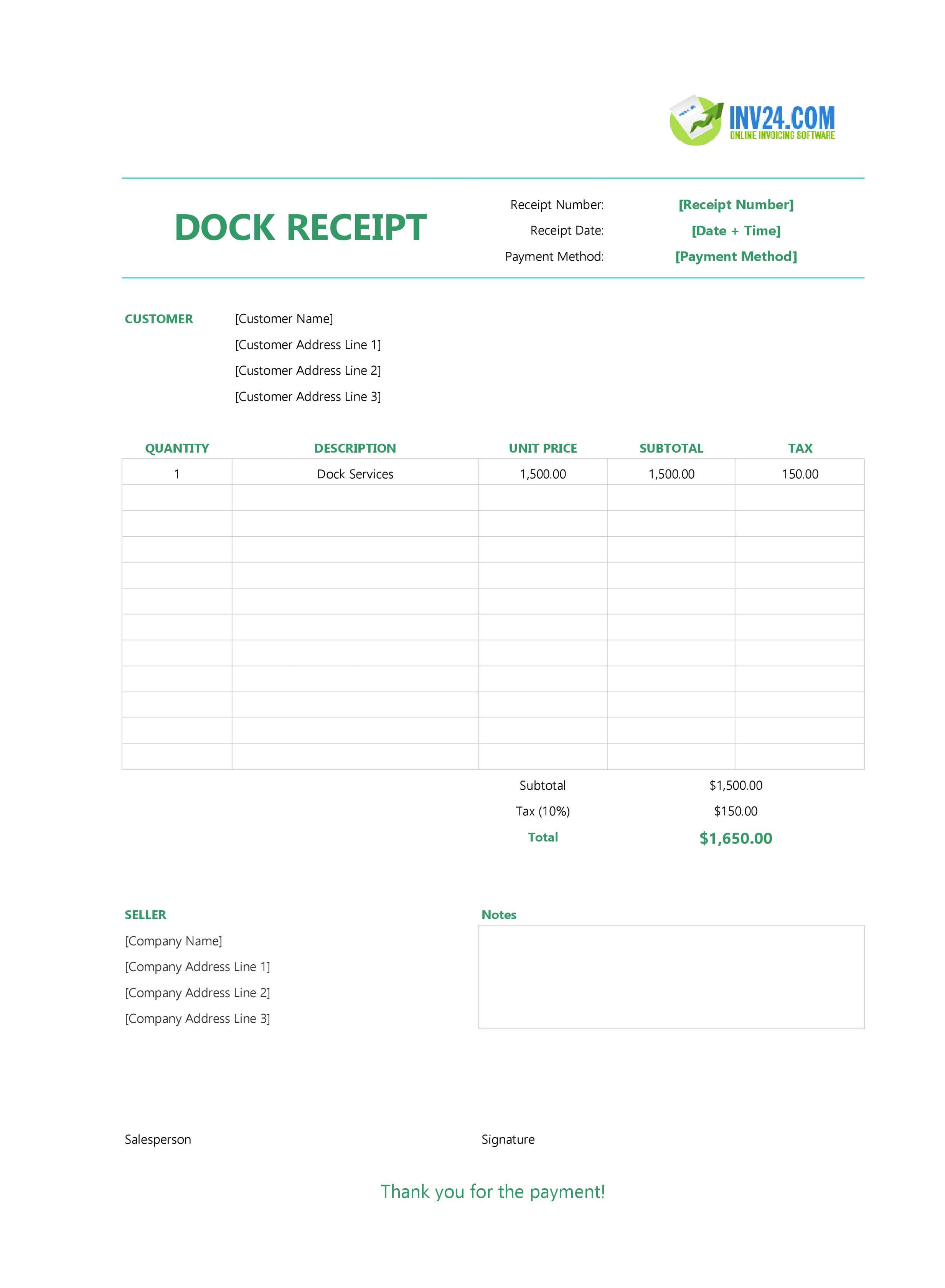 Dock Receipt Template (Excel / Google Sheets) Dock Receipt Template (Excel / Google Sheets)