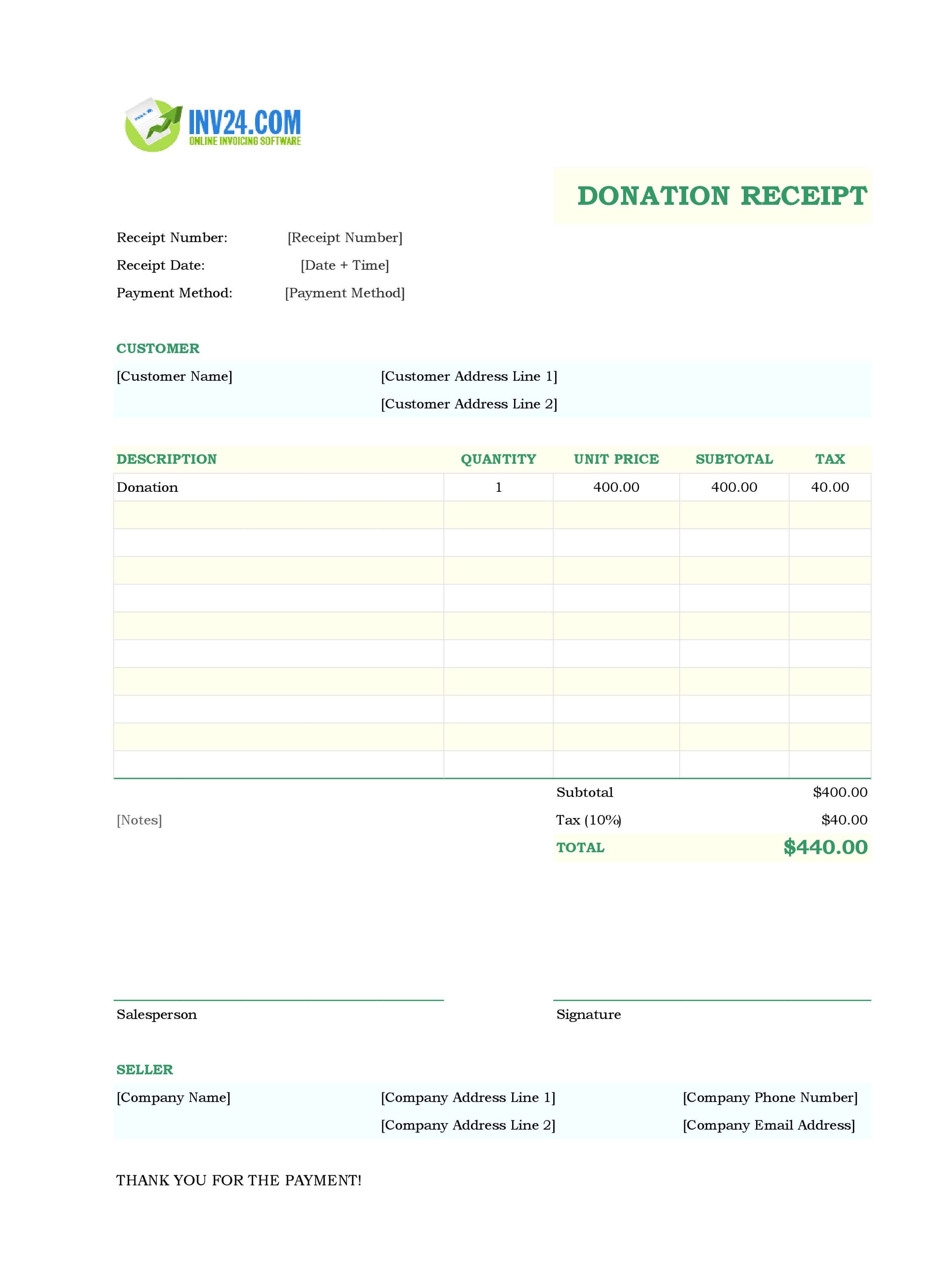 Donation Receipt Template (Excel / Google Sheets)