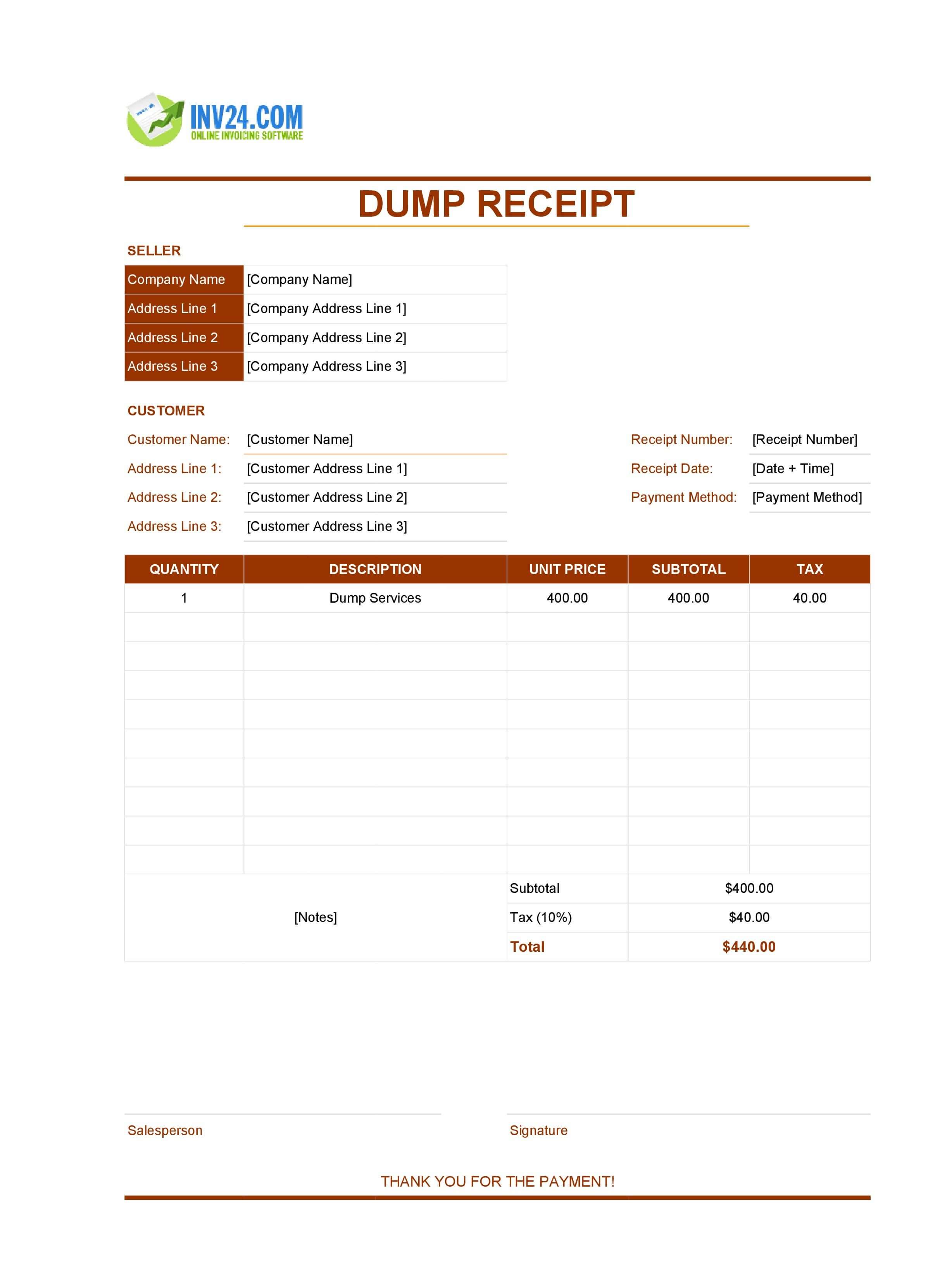 Dump Receipt Template (Excel / Google Sheets)