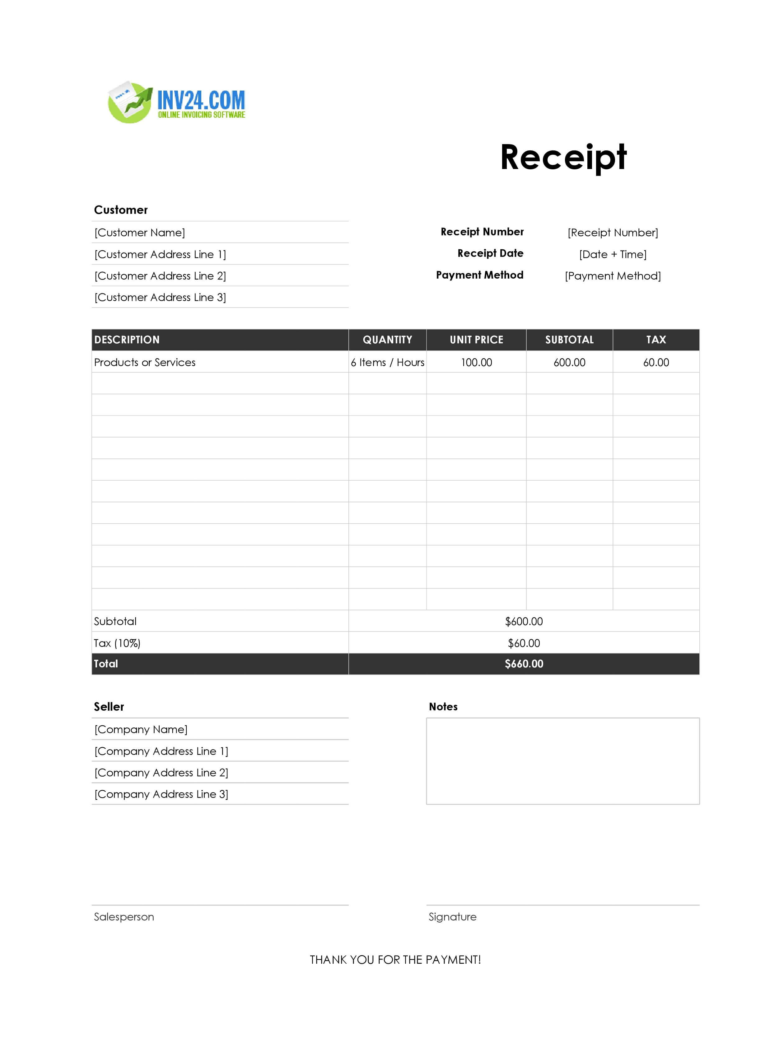 Easy Receipt Template (Excel / Google Sheets)