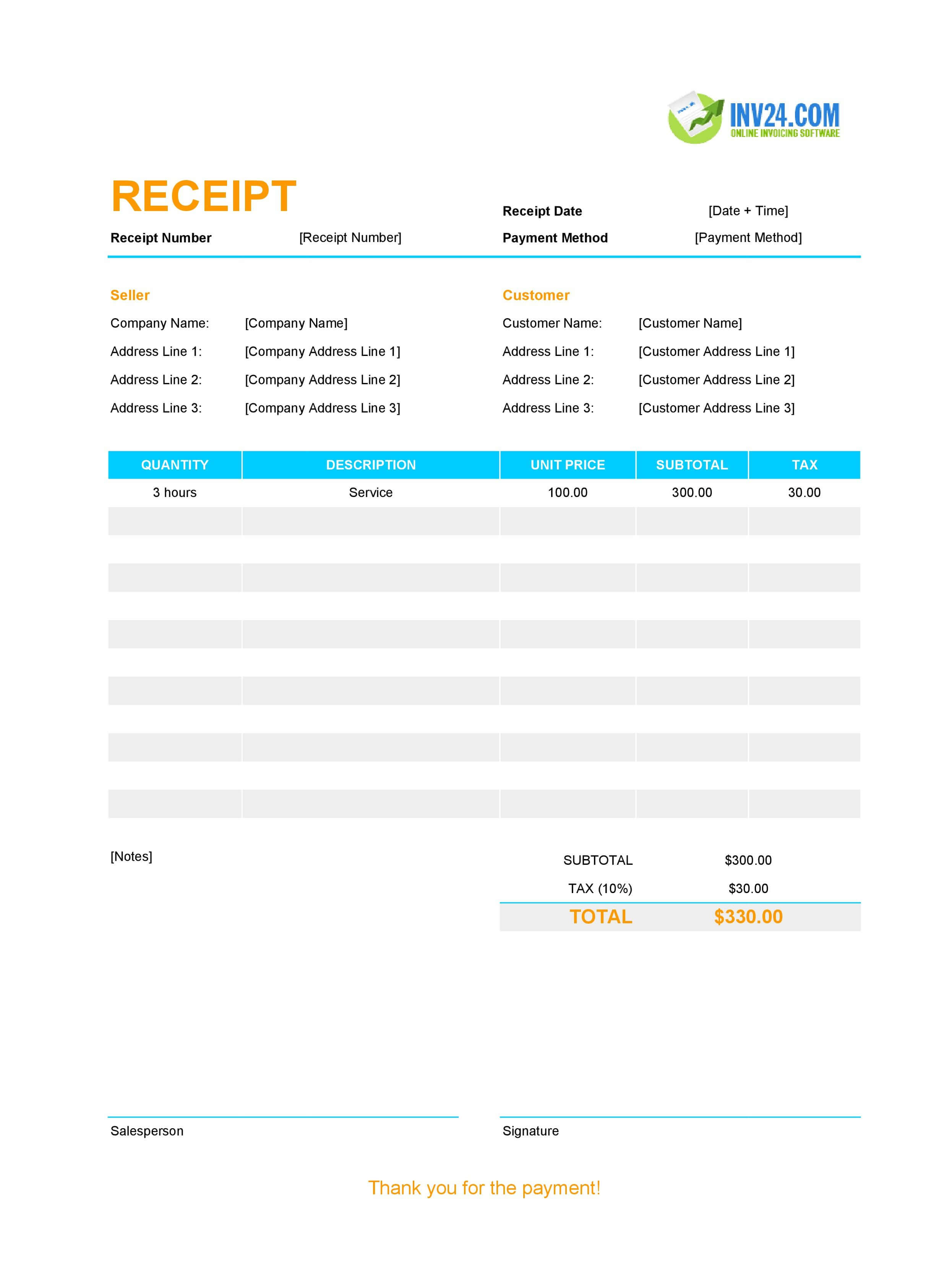Editable Receipt Template (Excel / Google Sheets)