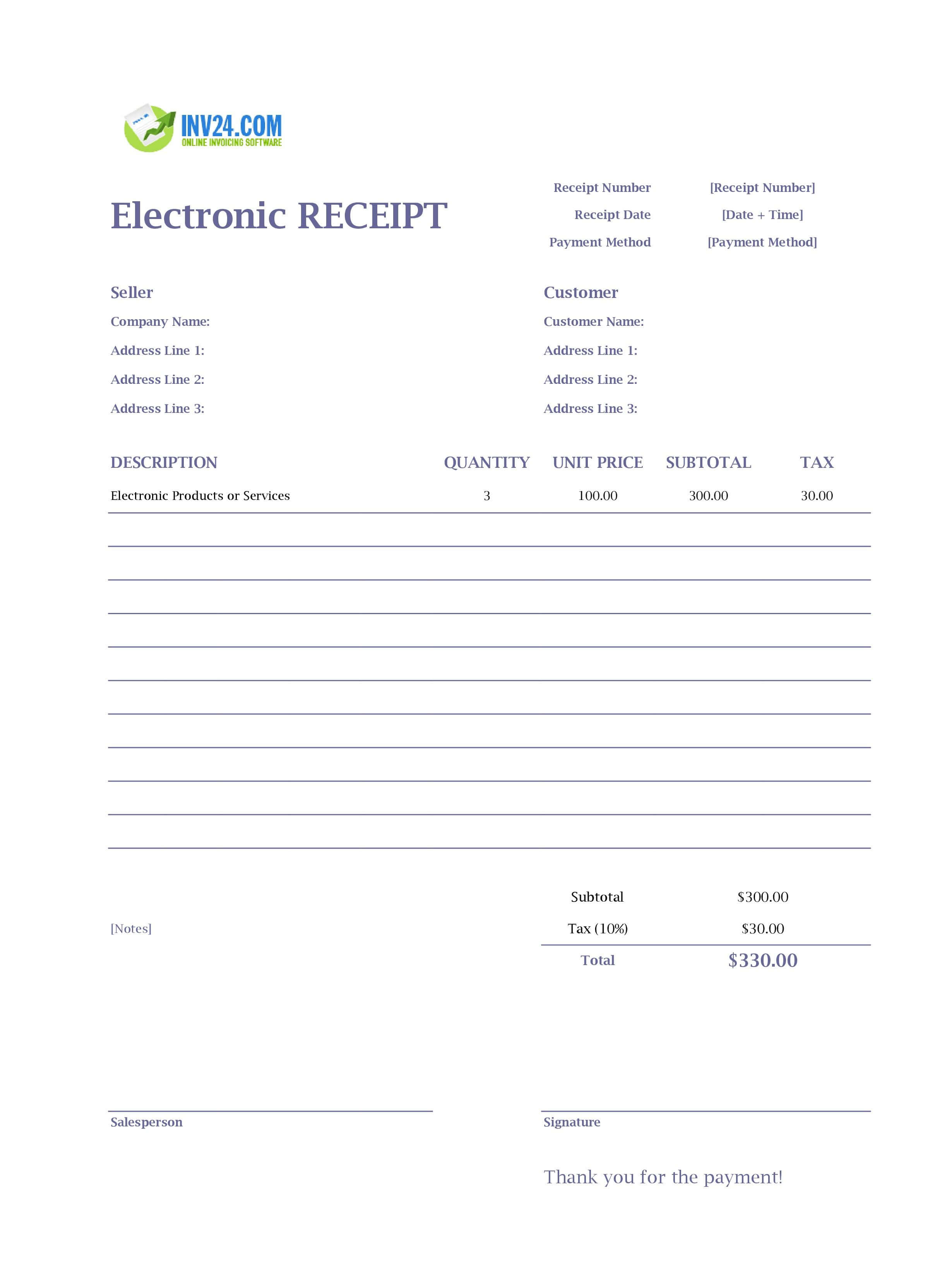Electronic Receipt Template (Excel / Google Sheets) Electronic Receipt Template (Excel / Google Sheets)