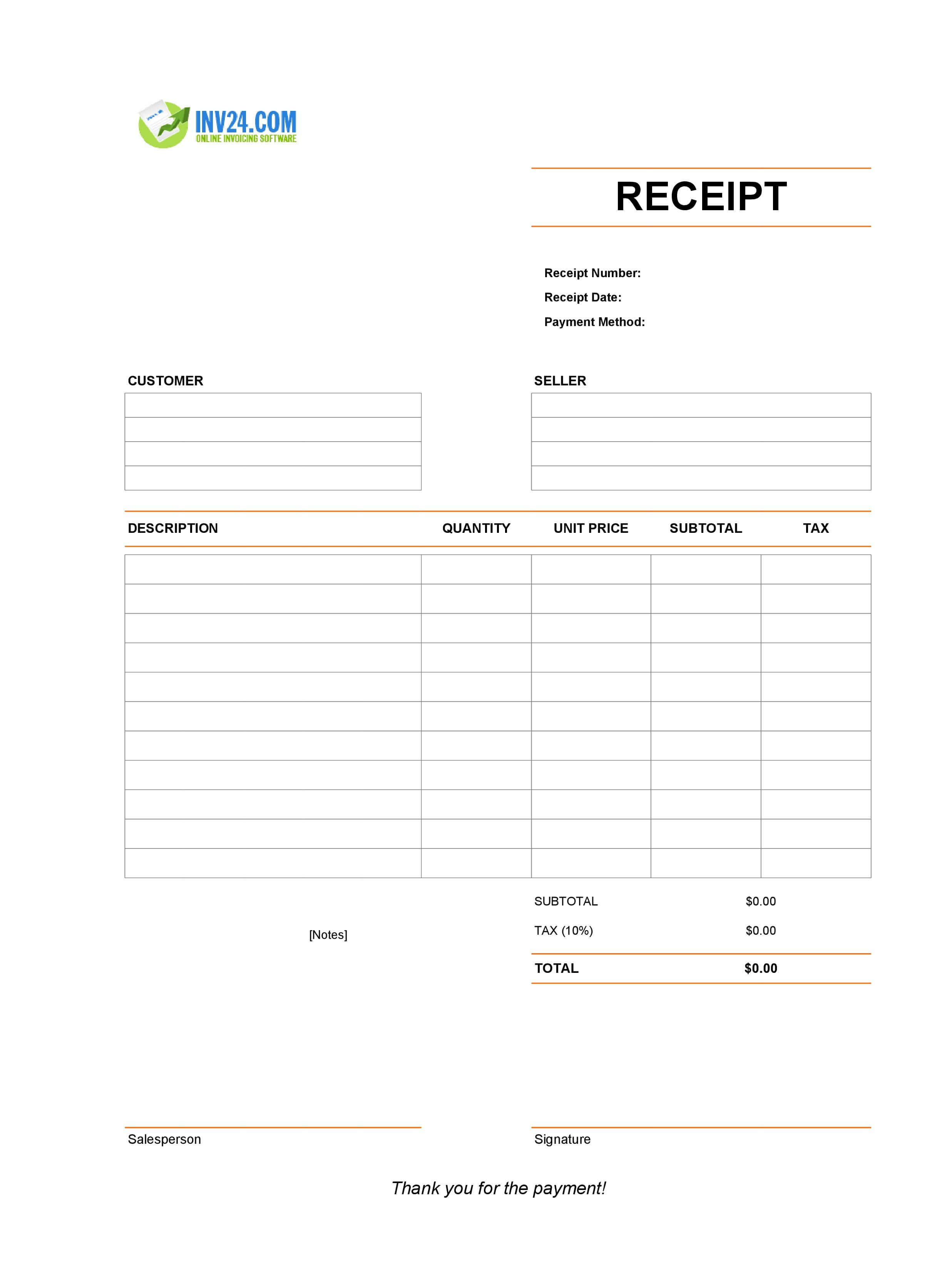Empty Receipt Template (Excel / Google Sheets) Empty Receipt Template (Excel / Google Sheets)