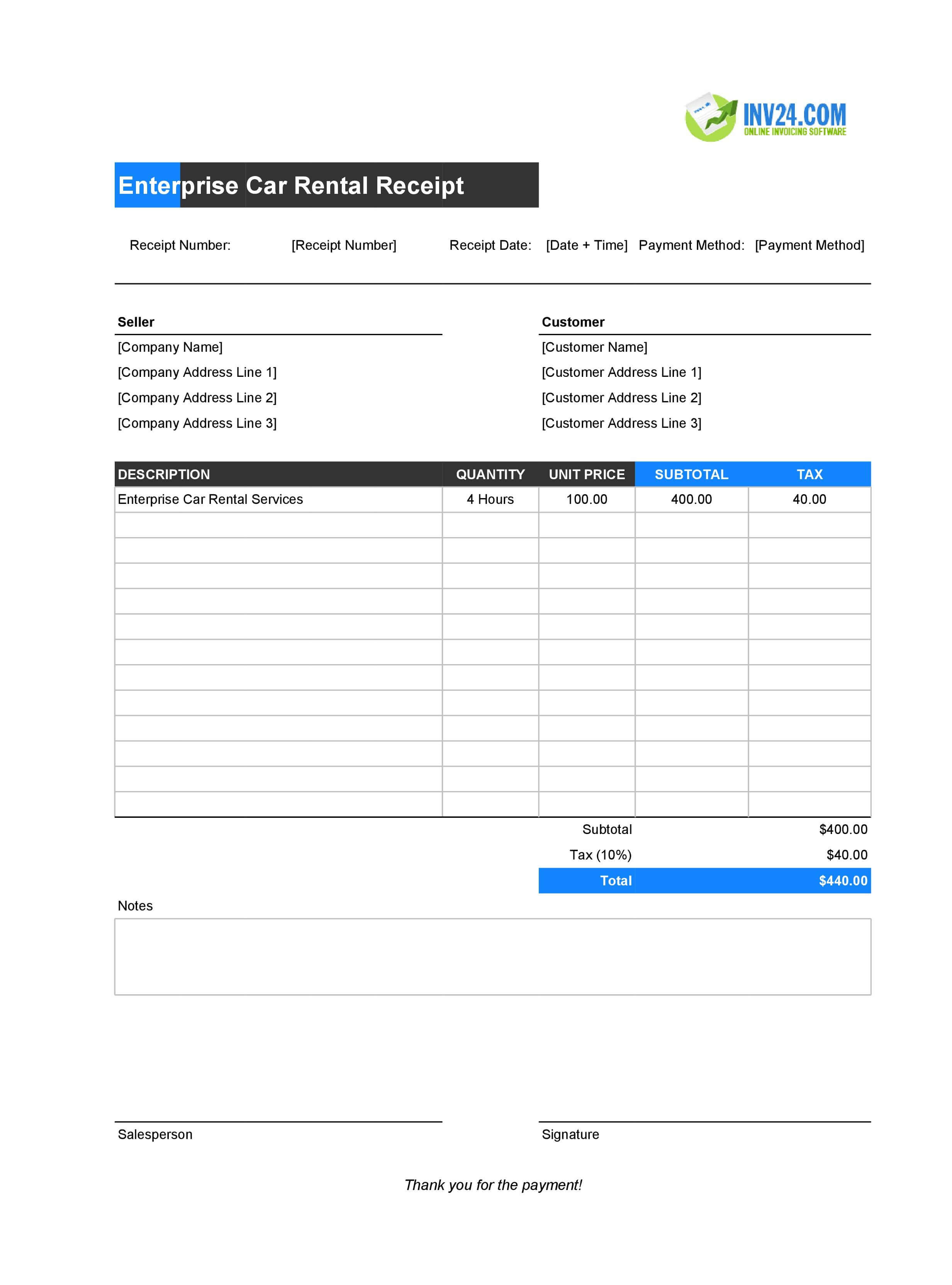 Enterprise Car Rental Receipt Template (Excel / Google Sheets) Enterprise Car Rental Receipt Template (Excel / Google Sheets)