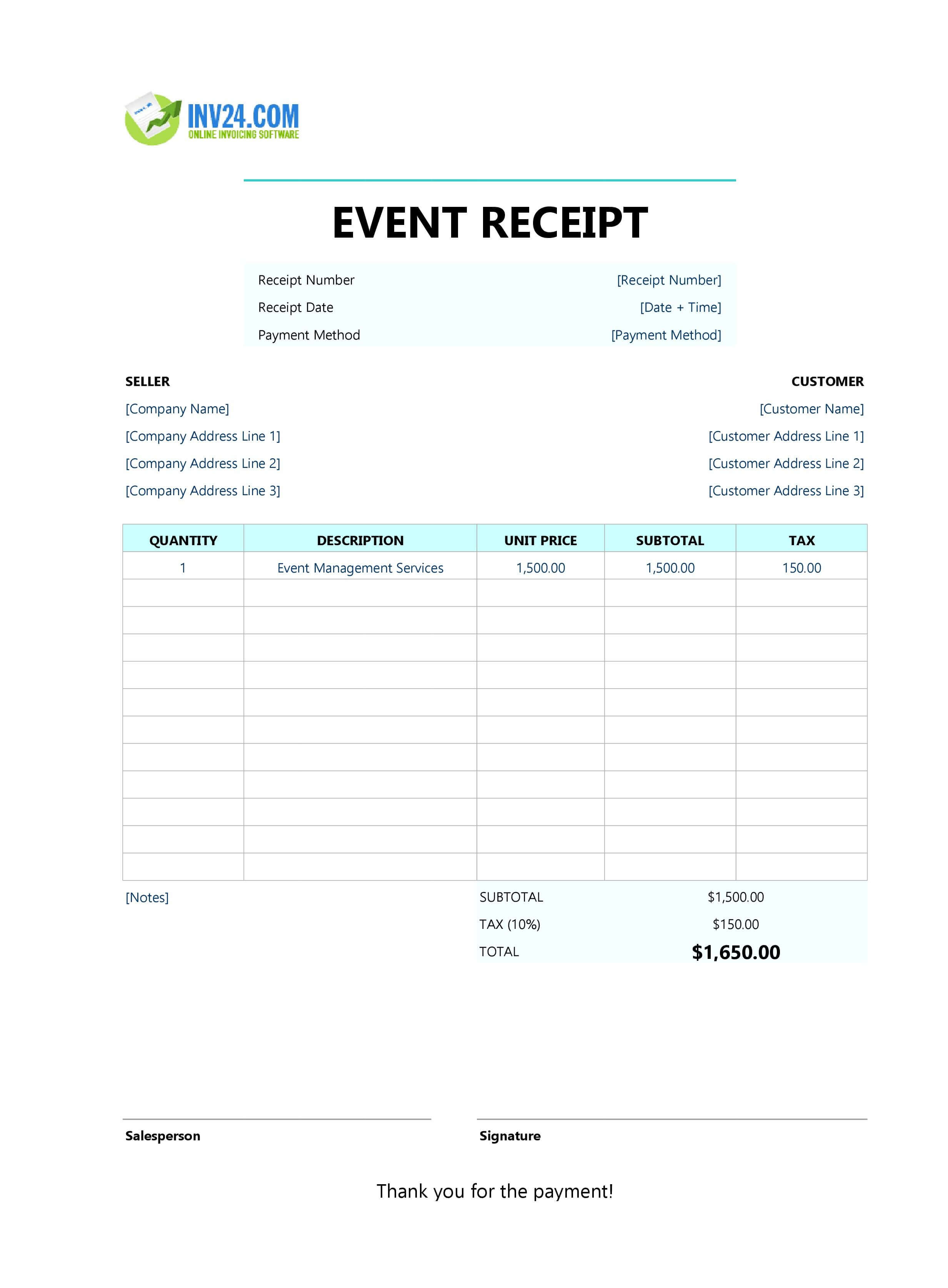 Event Receipt Template (Excel / Google Sheets) Event Receipt Template (Excel / Google Sheets)