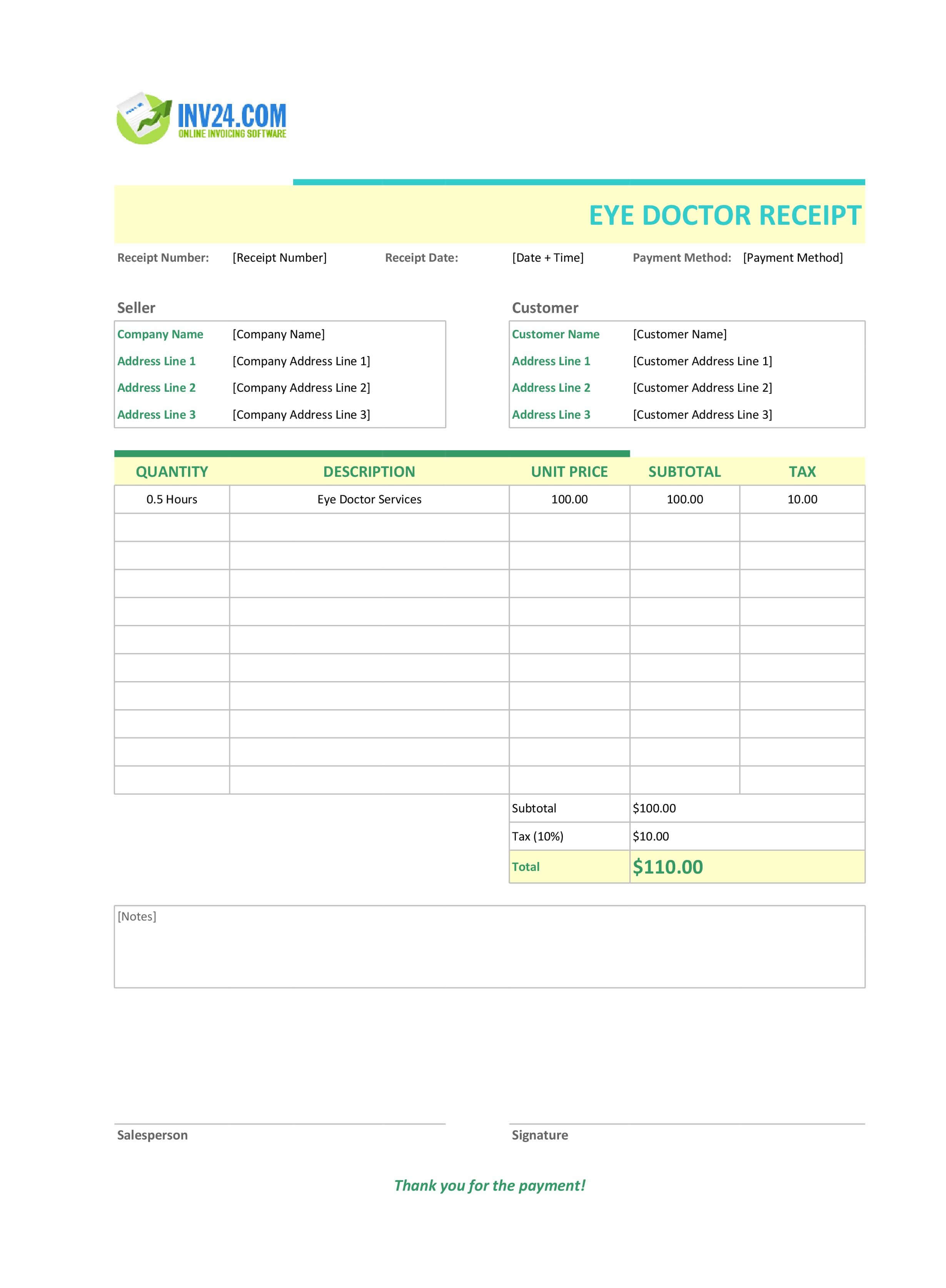 Eye Doctor Receipt Template (Excel / Google Sheets) Eye Doctor Receipt Template (Excel / Google Sheets)