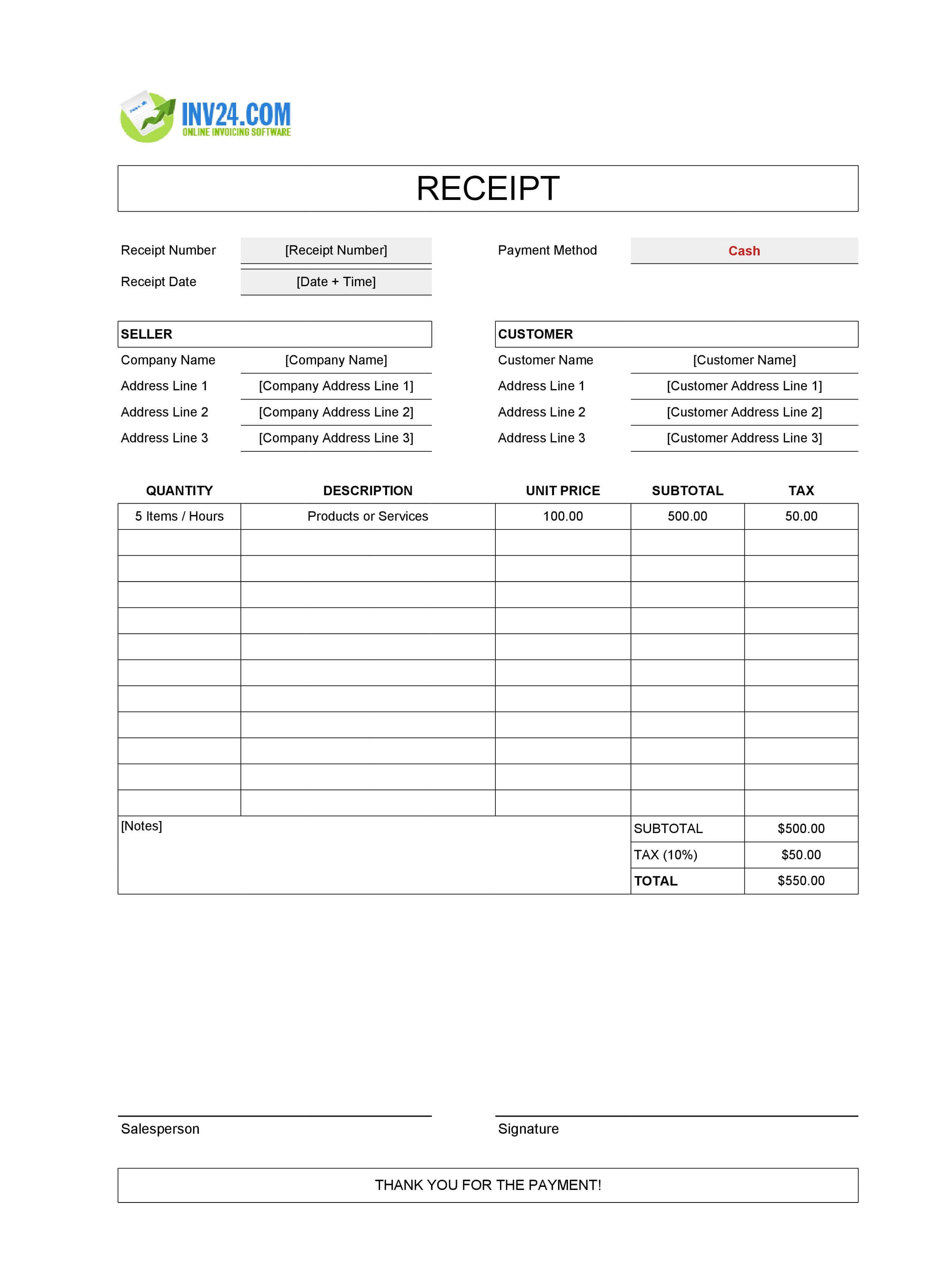 Fillable Cash Receipt Template (Excel / Google Sheets) Fillable Cash Receipt Template (Excel / Google Sheets)