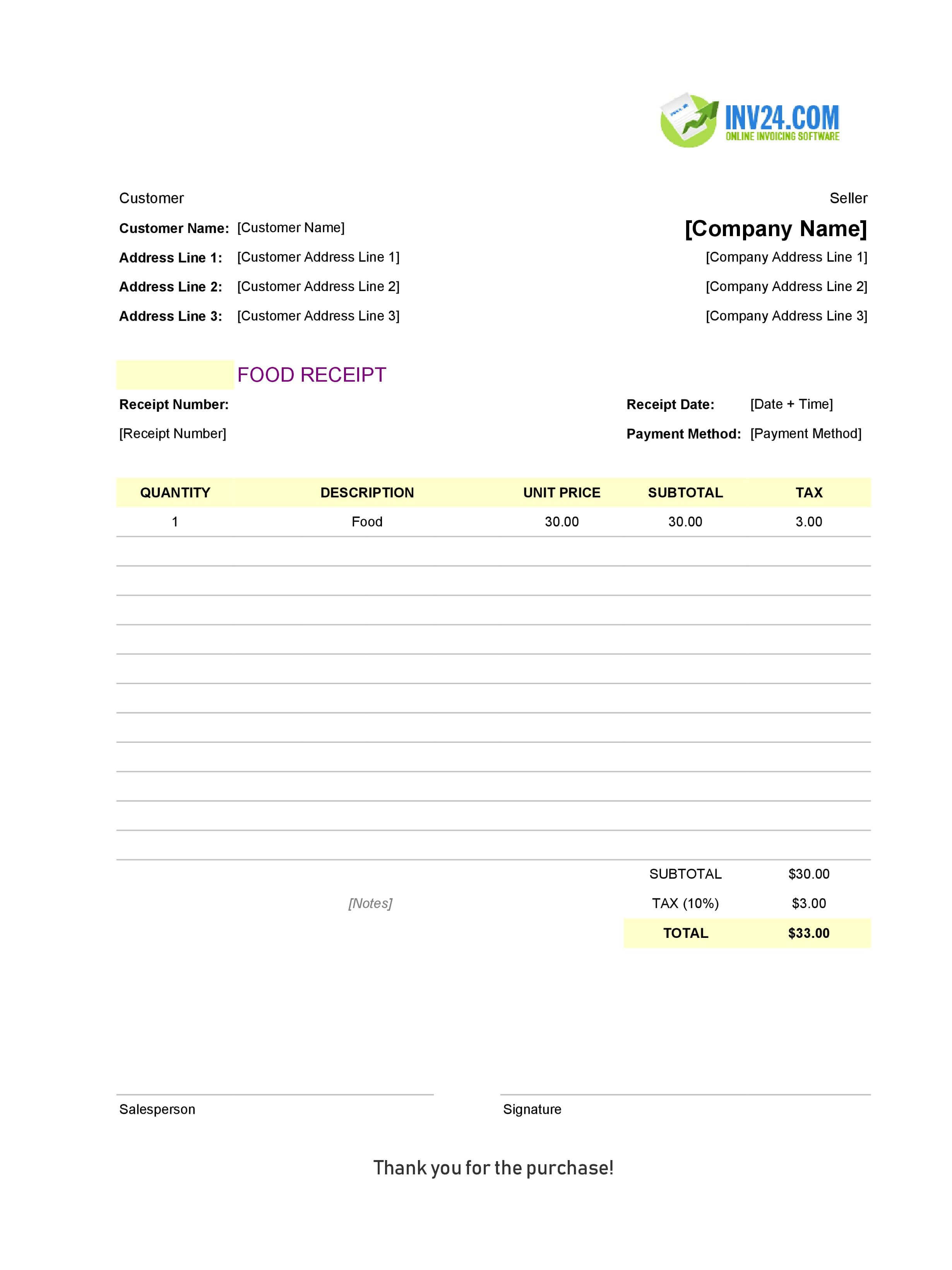 Food Receipt Template (Excel / Google Sheets) Food Receipt Template (Excel / Google Sheets)