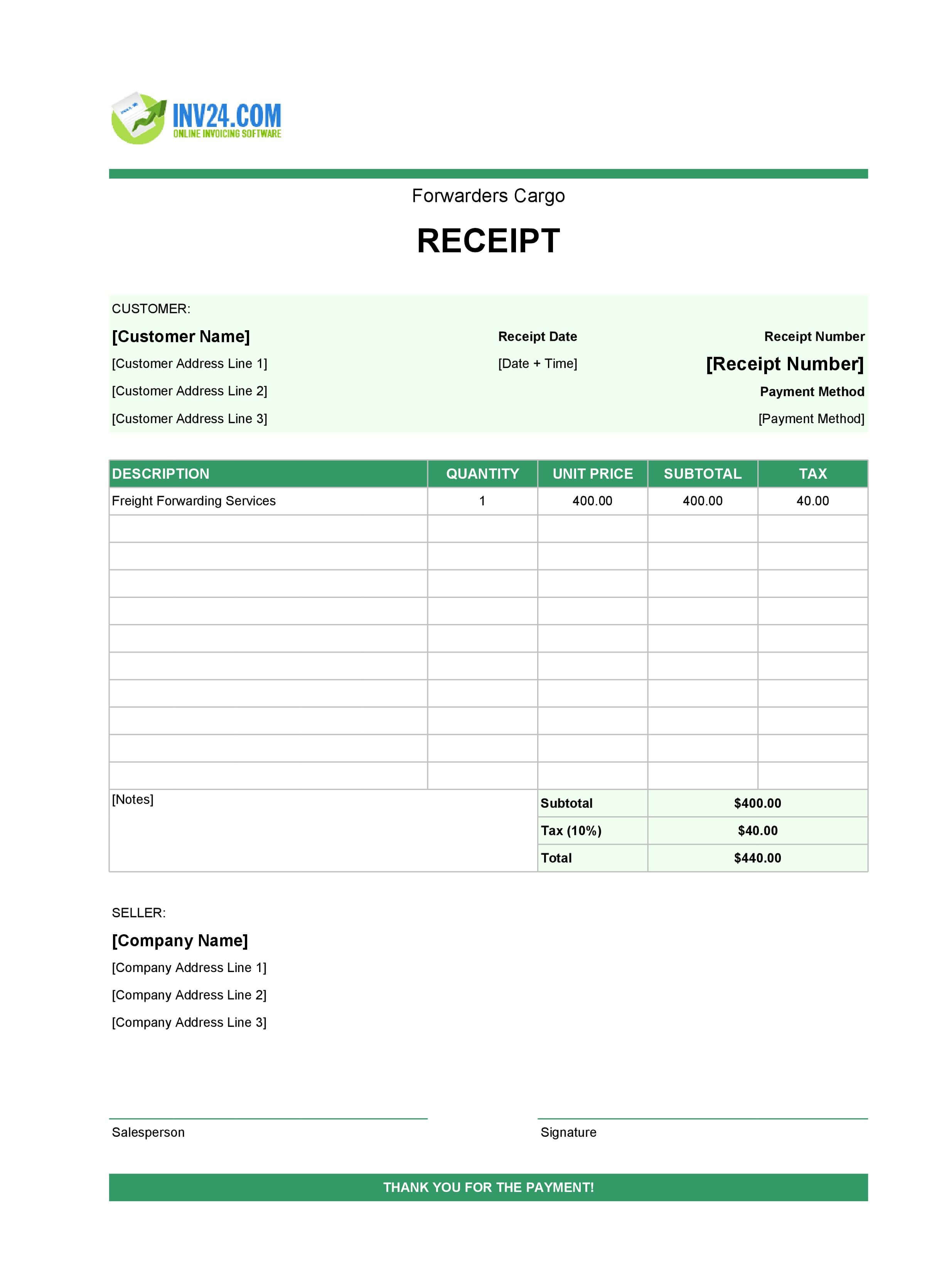 Forwarders Cargo Receipt Template (Excel / Google Sheets)