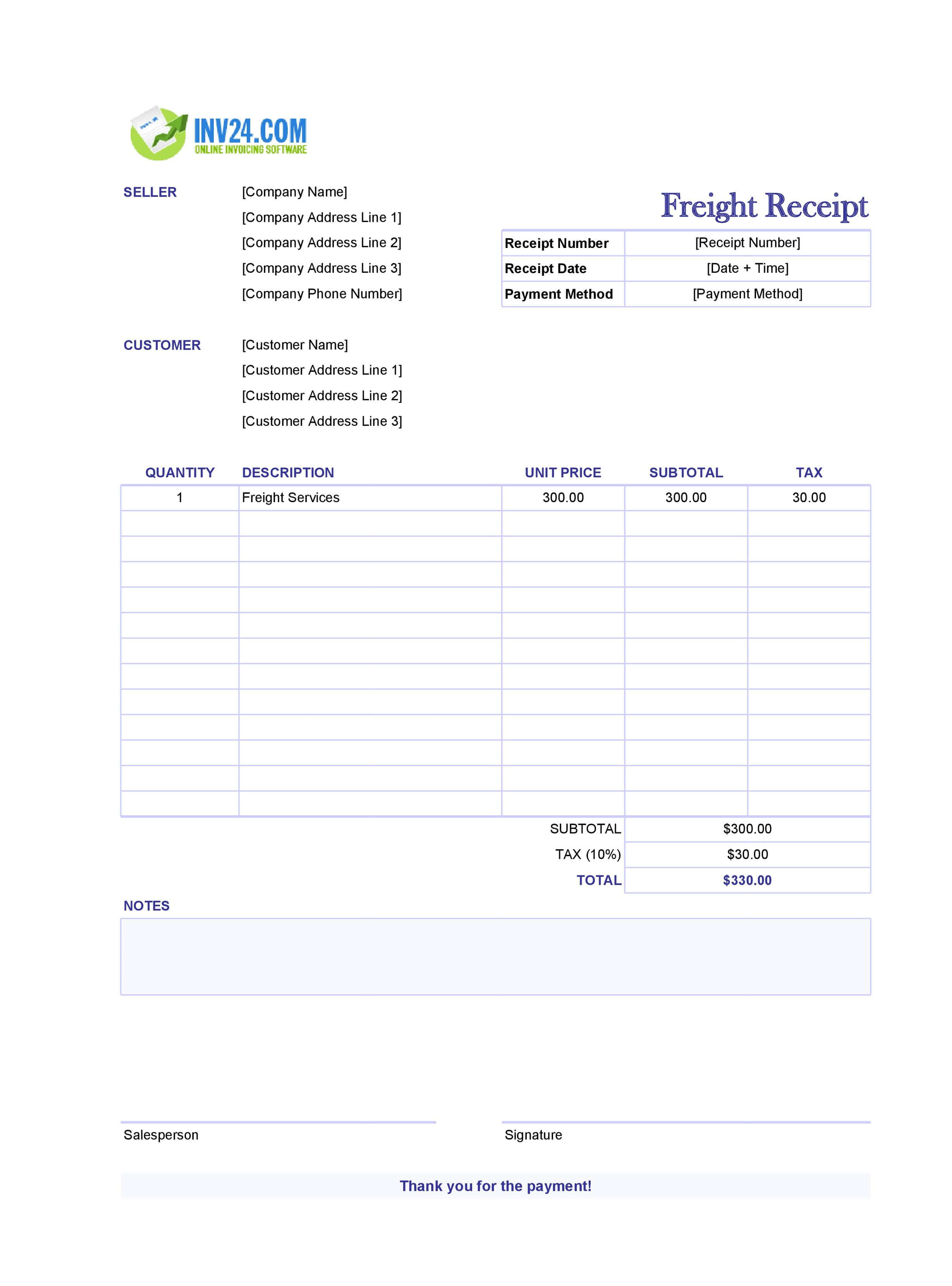 Freight Receipt Template (Excel / Google Sheets)