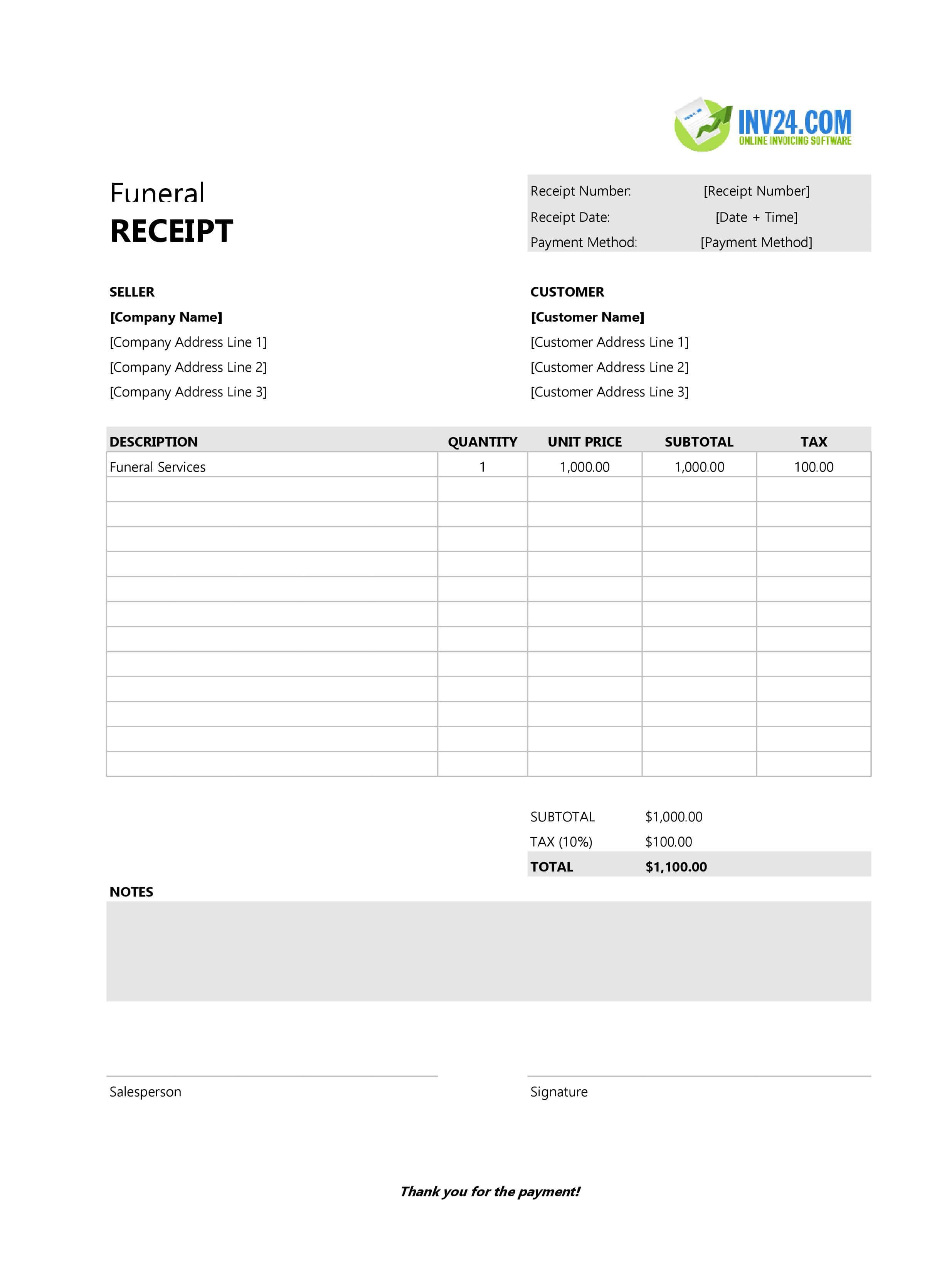 Funeral Receipt Template (Excel / Google Sheets) Funeral Receipt Template (Excel / Google Sheets)