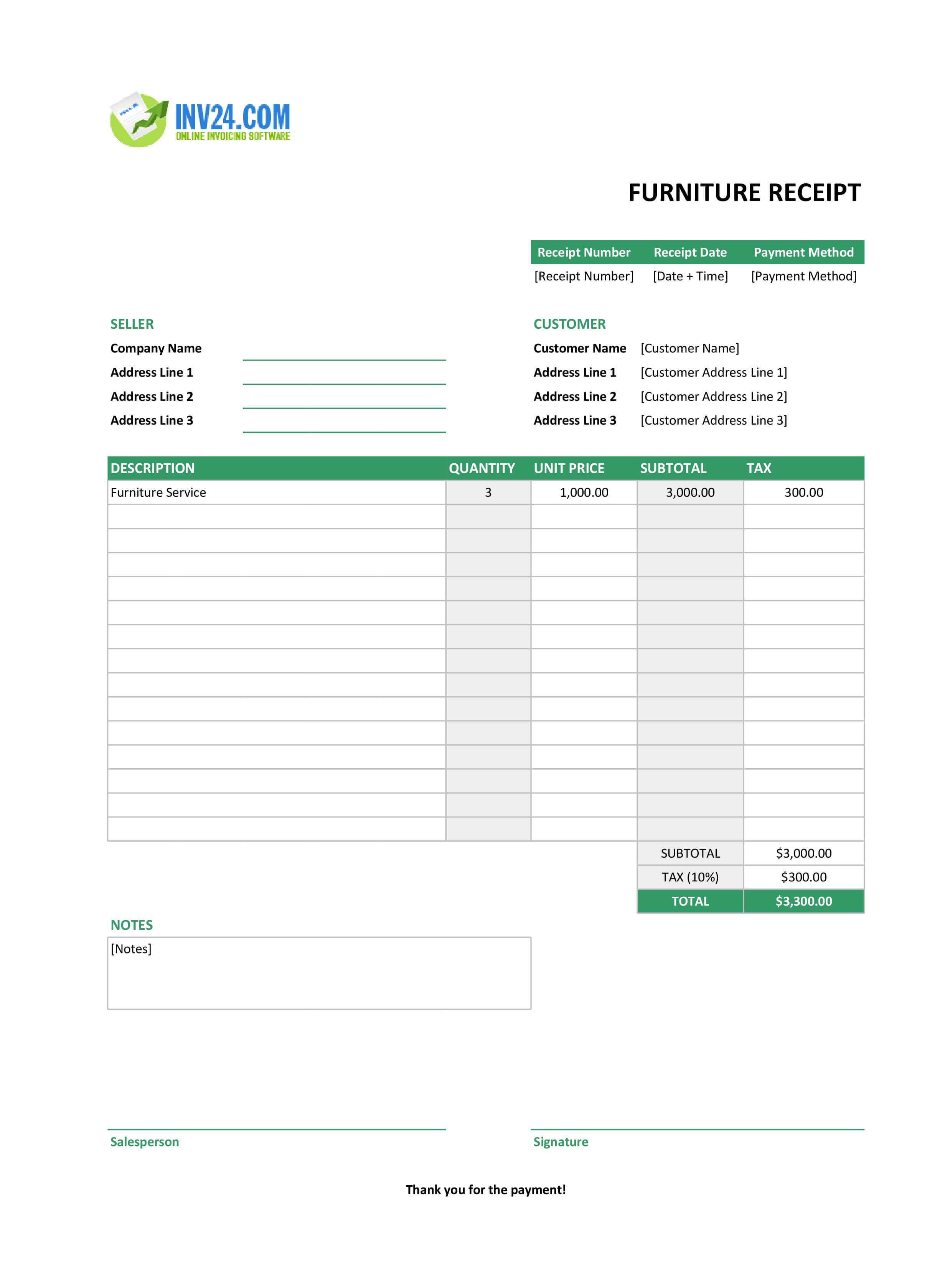 Furniture Receipt Template (Excel / Google Sheets) Furniture Receipt Template (Excel / Google Sheets)