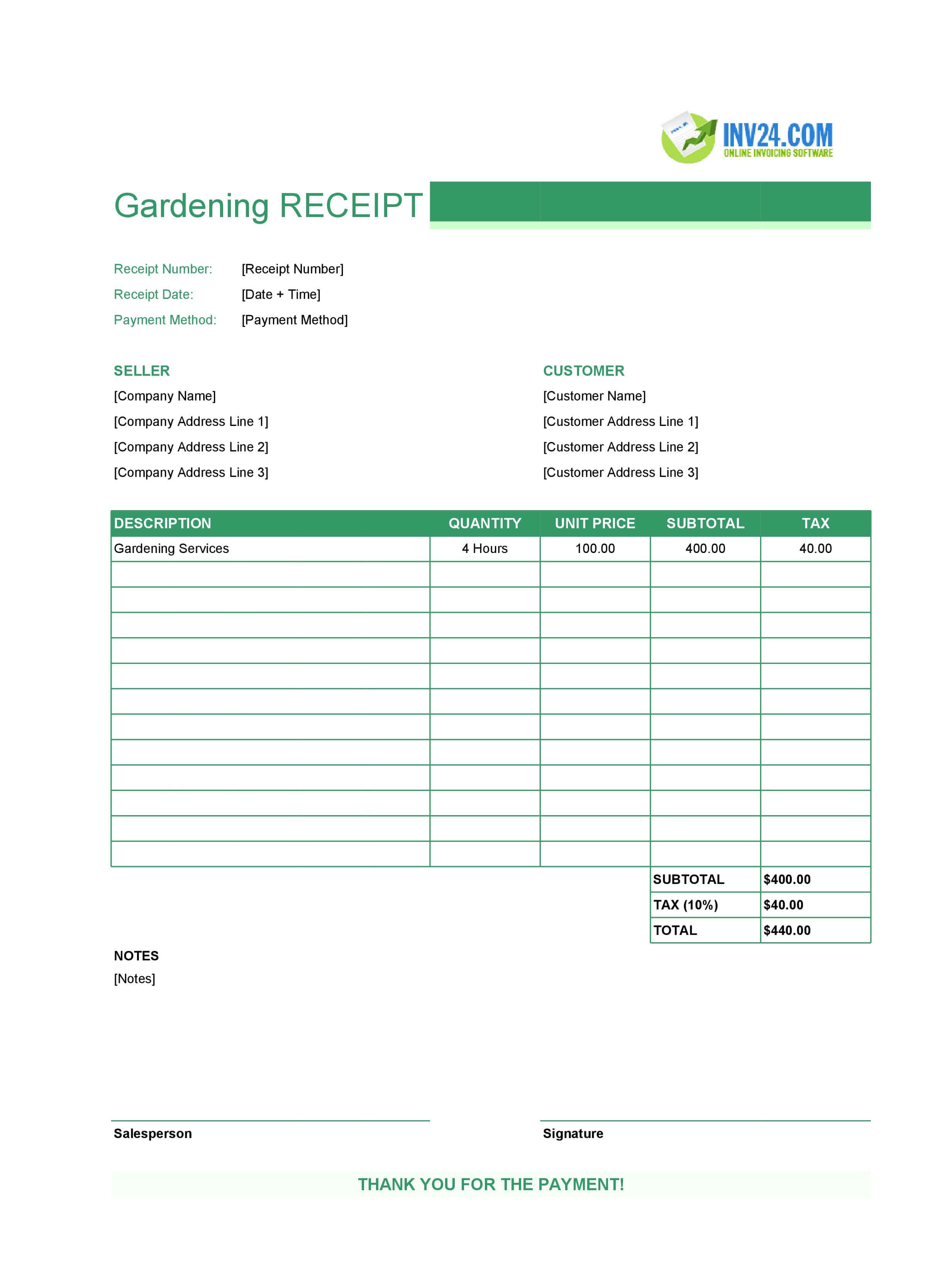 Gardening Receipt Template (Excel / Google Sheets) Gardening Receipt Template (Excel / Google Sheets)