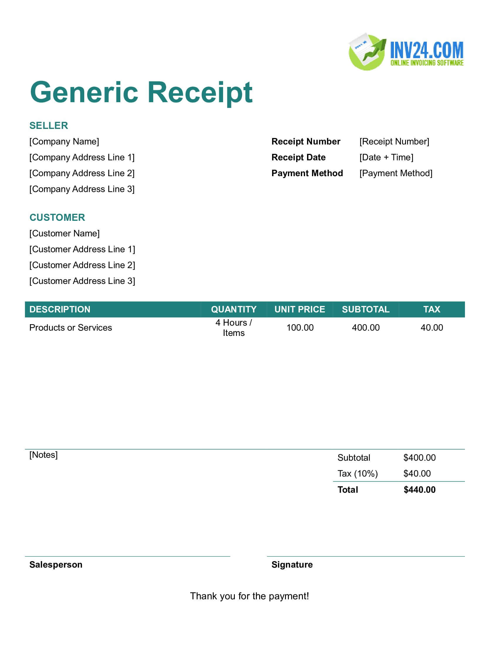 Generic Receipt Template (Word / Google Docs) Generic Receipt Template (Word / Google Docs)