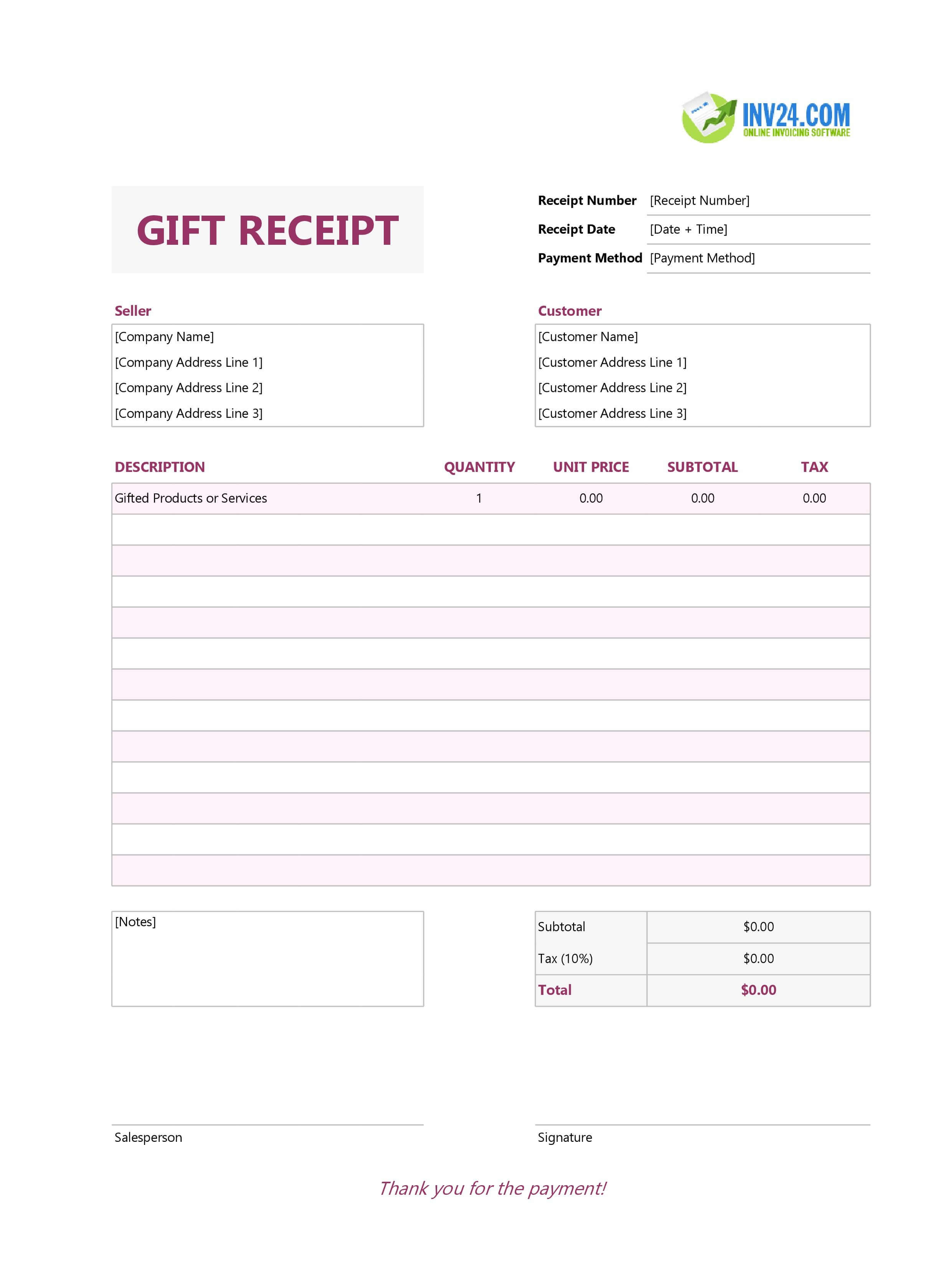 Gift Receipt Template (Excel / Google Sheets)