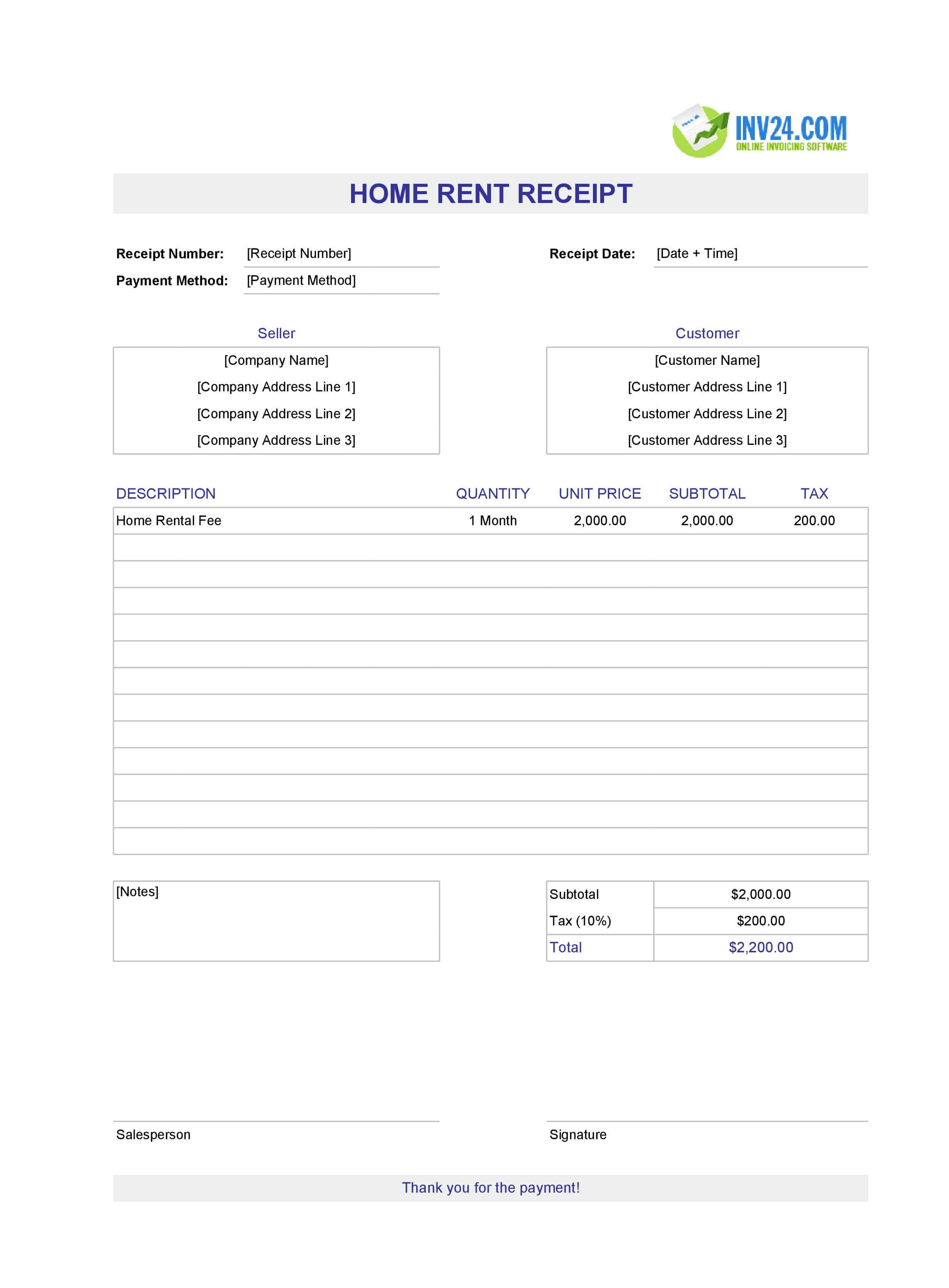 Home Rent Receipt Template (Excel / Google Sheets) Home Rent Receipt Template (Excel / Google Sheets)
