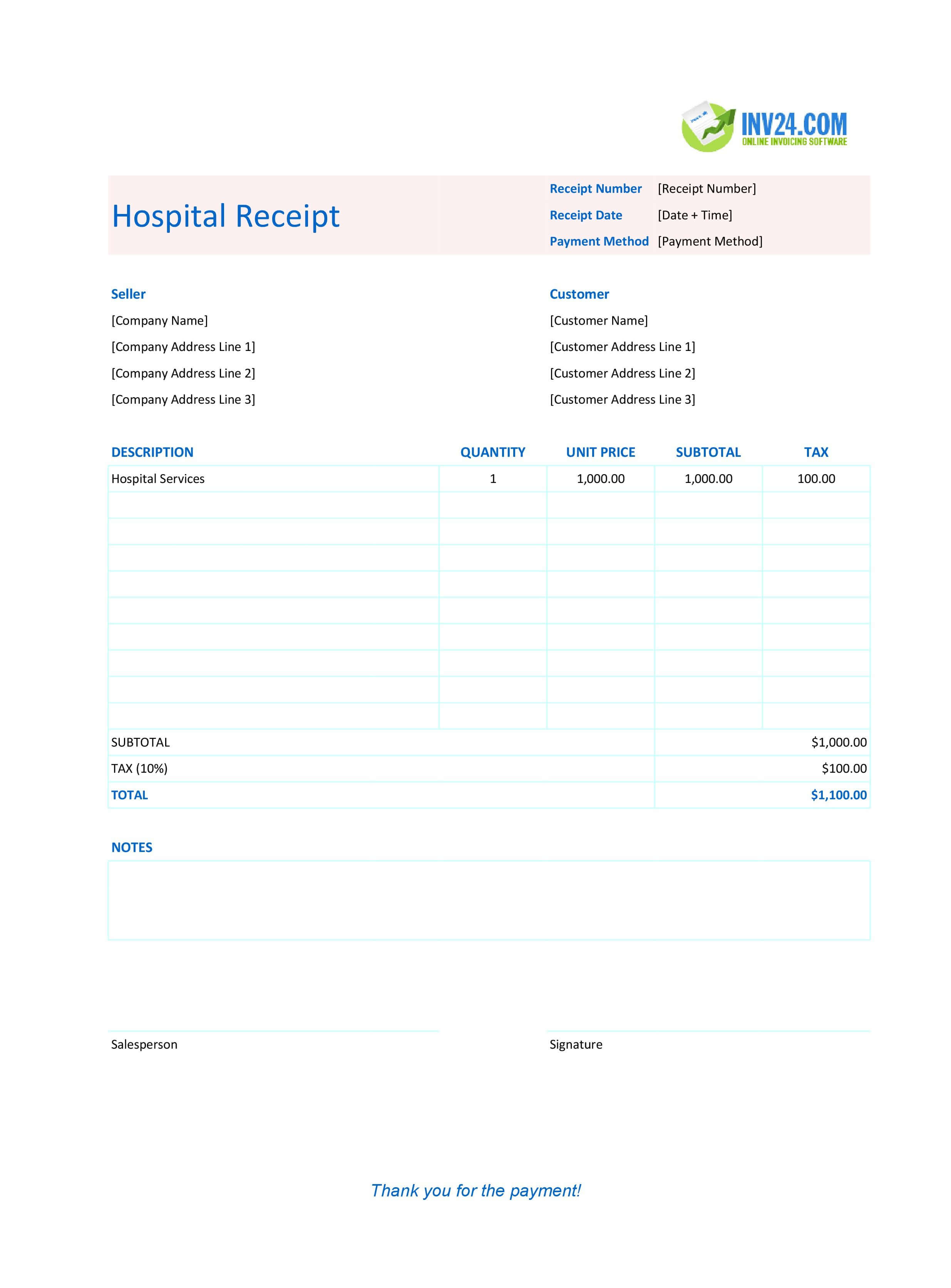 Hospital Receipt Template (Excel / Google Sheets) Hospital Receipt Template (Excel / Google Sheets)