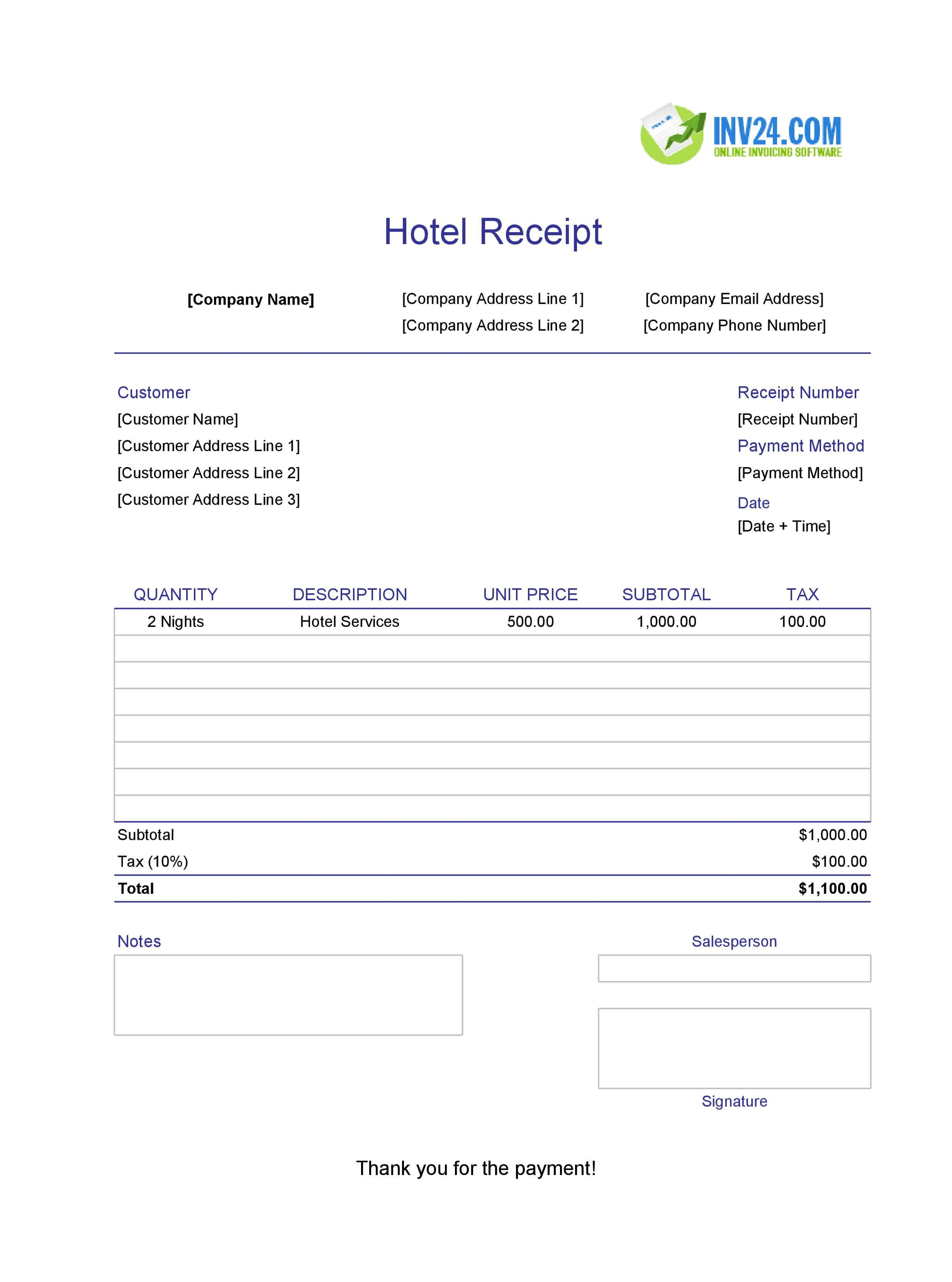 Hotel Receipt Template (Excel / Google Sheets) Hotel Receipt Template (Excel / Google Sheets)