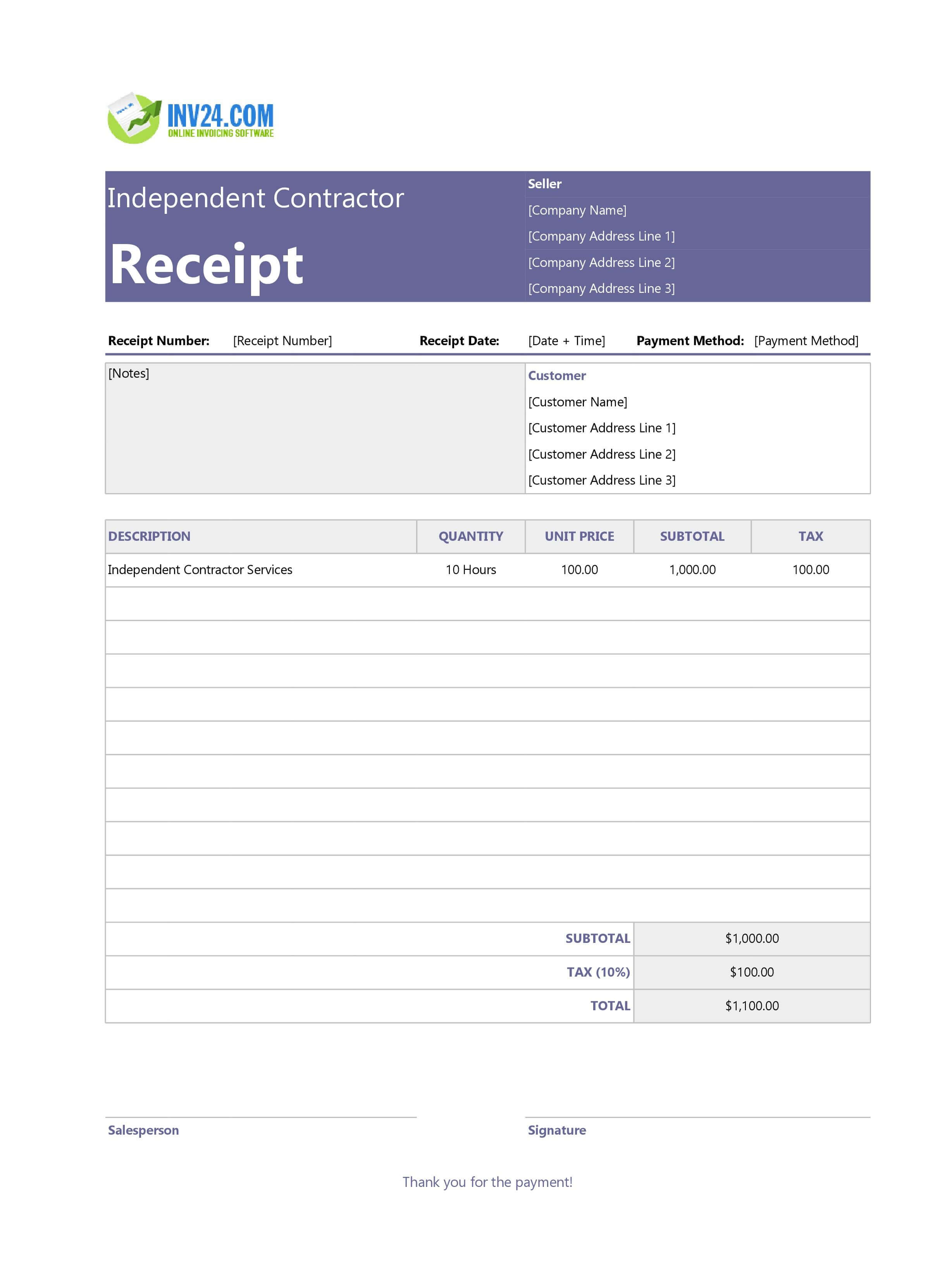 Independent Contractor Receipt Template (Excel / Google Sheets) Independent Contractor Receipt Template (Excel / Google Sheets)