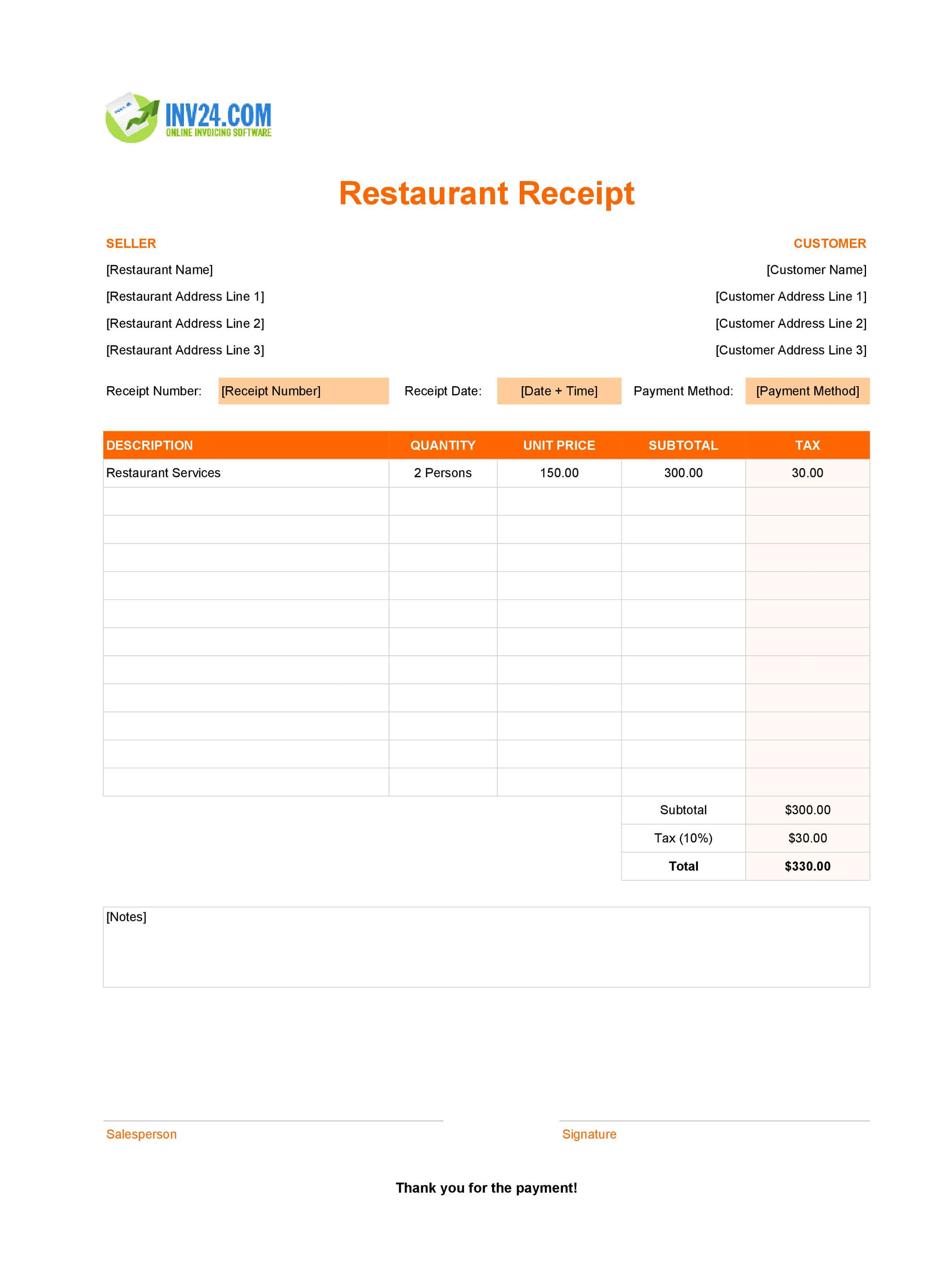 Itemized Restaurant Receipt Template (Excel / Google Sheets) Itemized Restaurant Receipt Template (Excel / Google Sheets)
