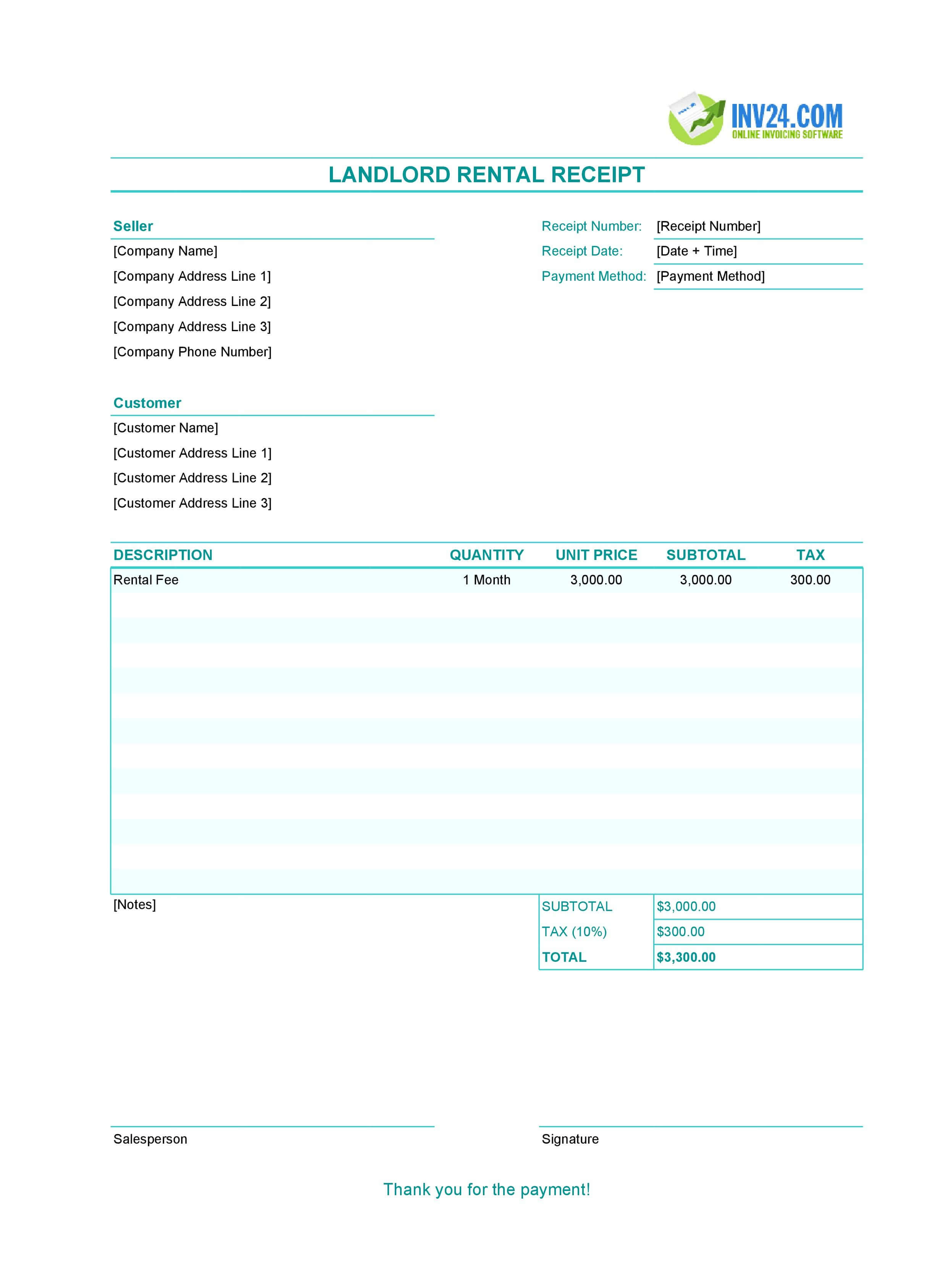 Landlord Rental Receipt Template (Excel / Google Sheets) Landlord Rental Receipt Template (Excel / Google Sheets)