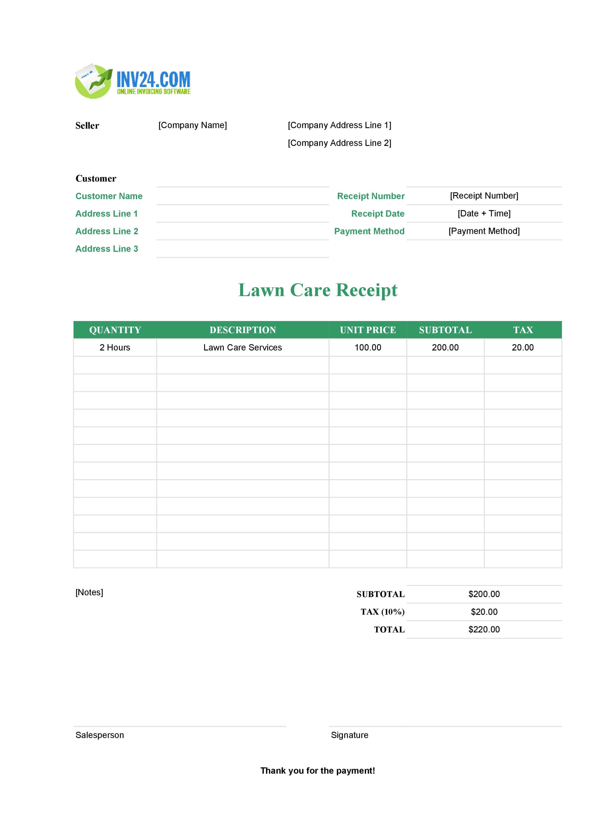 Lawn Care Receipt Template (Excel / Google Sheets) Lawn Care Receipt Template (Excel / Google Sheets)